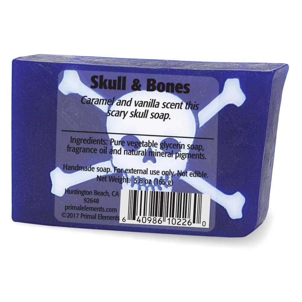 Primal Elements Handmade Vegetable Glycerin Soap - Skull & Bones Design in Pink | Natural Moisturizing Bar Soap for Dry Skin, Gifts for Men & Women, Gothic Bathroom Decor
