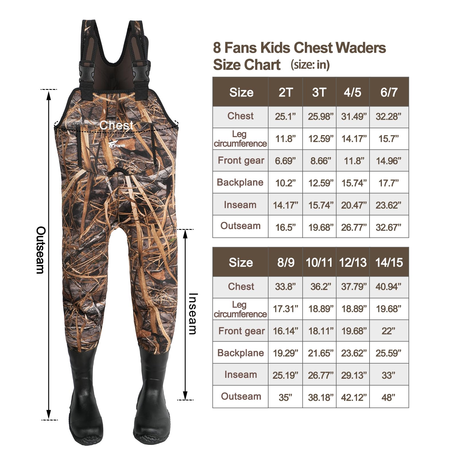 **Kids Neoprene Fishing Waders with Boots – Lightweight Chest Waders for Toddlers & Youth – Ideal for Hunting, Fishing & Outdoor Adventures**