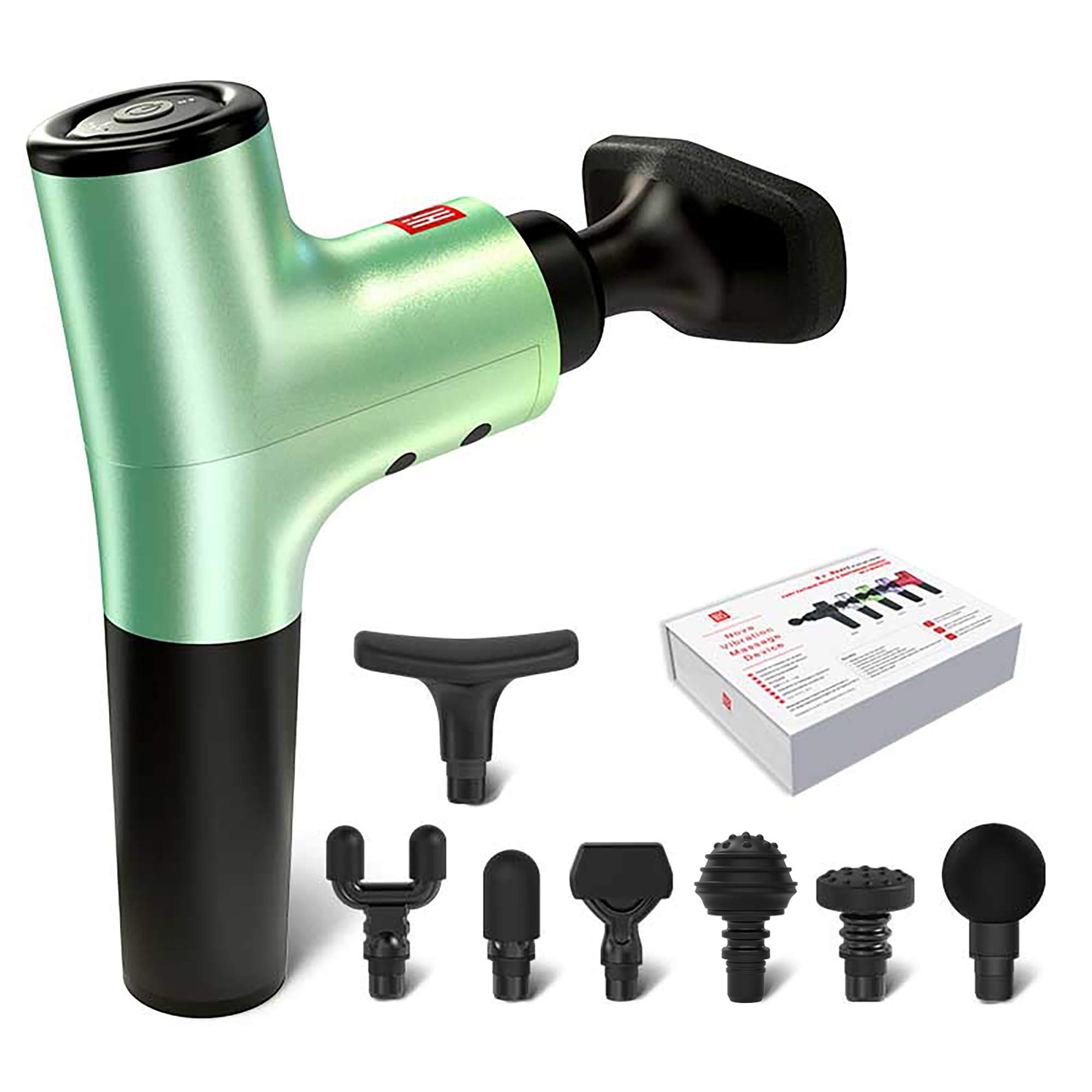 Professional Nova Massage Gun with 7 Interchangeable Heads - Deep Tissue Muscle Pain Relief - Portable Percussion Massager for Athletes & Recovery - Perfect Gift Box with Green Design - Ideal for Post-Workout, Travel & Home Use