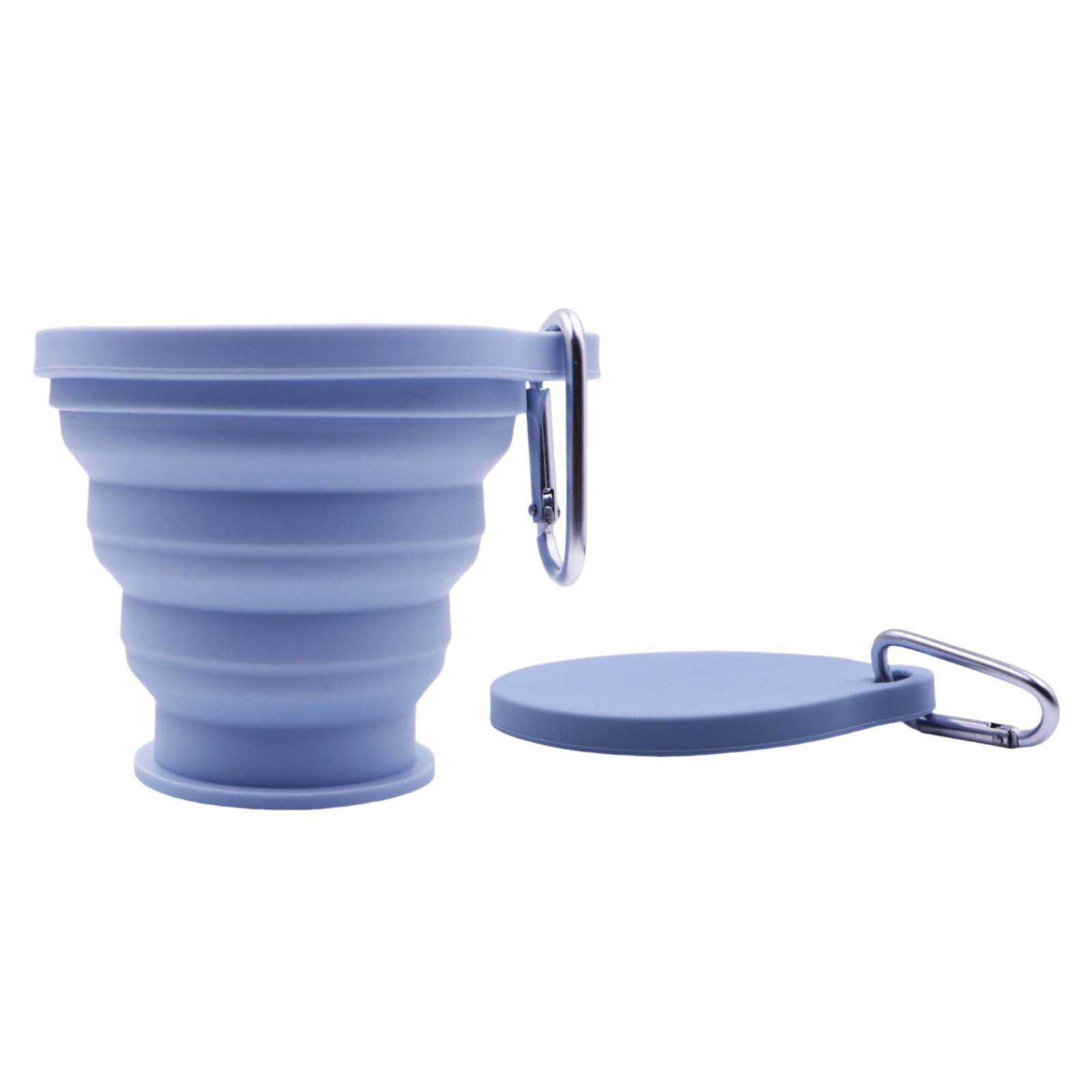 Foldable Silicone Travel Cup - Portable Collapsible Cup for Camping, Hiking & Backpacking - Durable 6.1oz Light Blue Snack Cup with Lid Hook - Perfect for Outdoor Adventures, Picnics & Travel