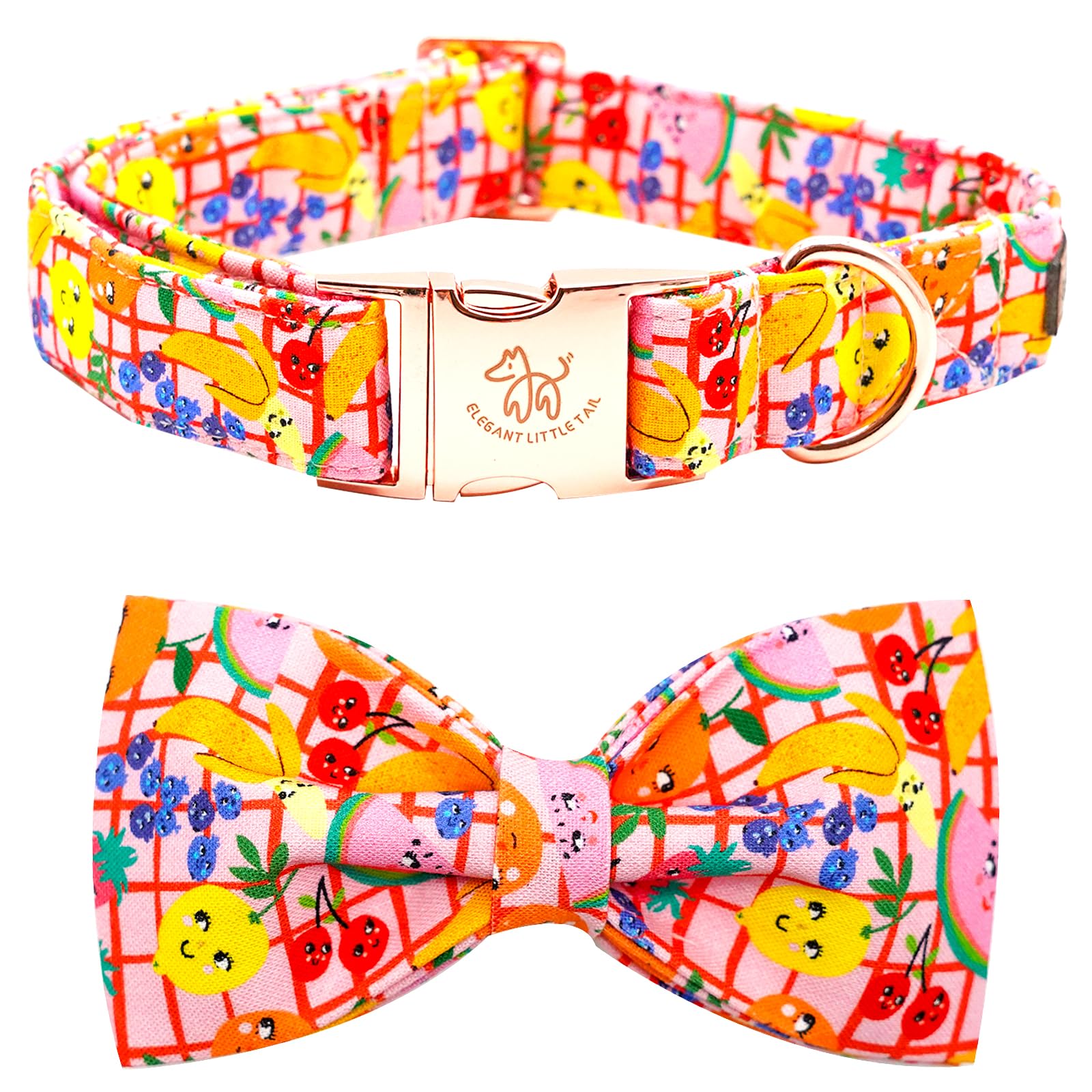 Elegant Bow Tie Dog Collar with Fruit Print - Adjustable Pet Collar for Small Medium Large Dogs | Perfect for Puppies, Daily Walks & Special Occasions