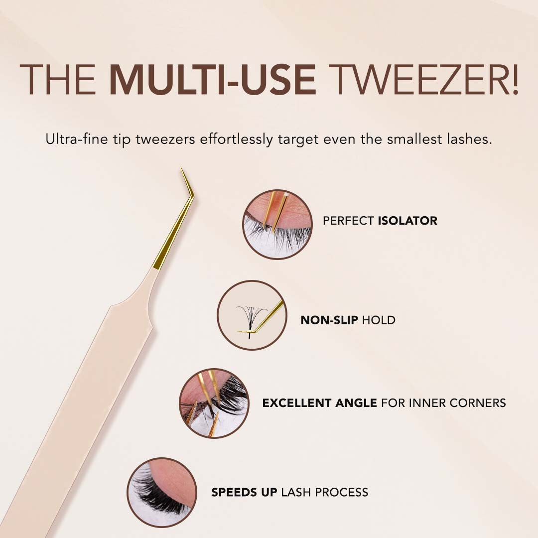 45° Angle Fiber Grip Tweezers for Eyelash Extensions - Precision Slanted Tip Tweezers for Professional & Home Use, Perfect for Eyelash Artists, DIY Beauty & Makeup Application
