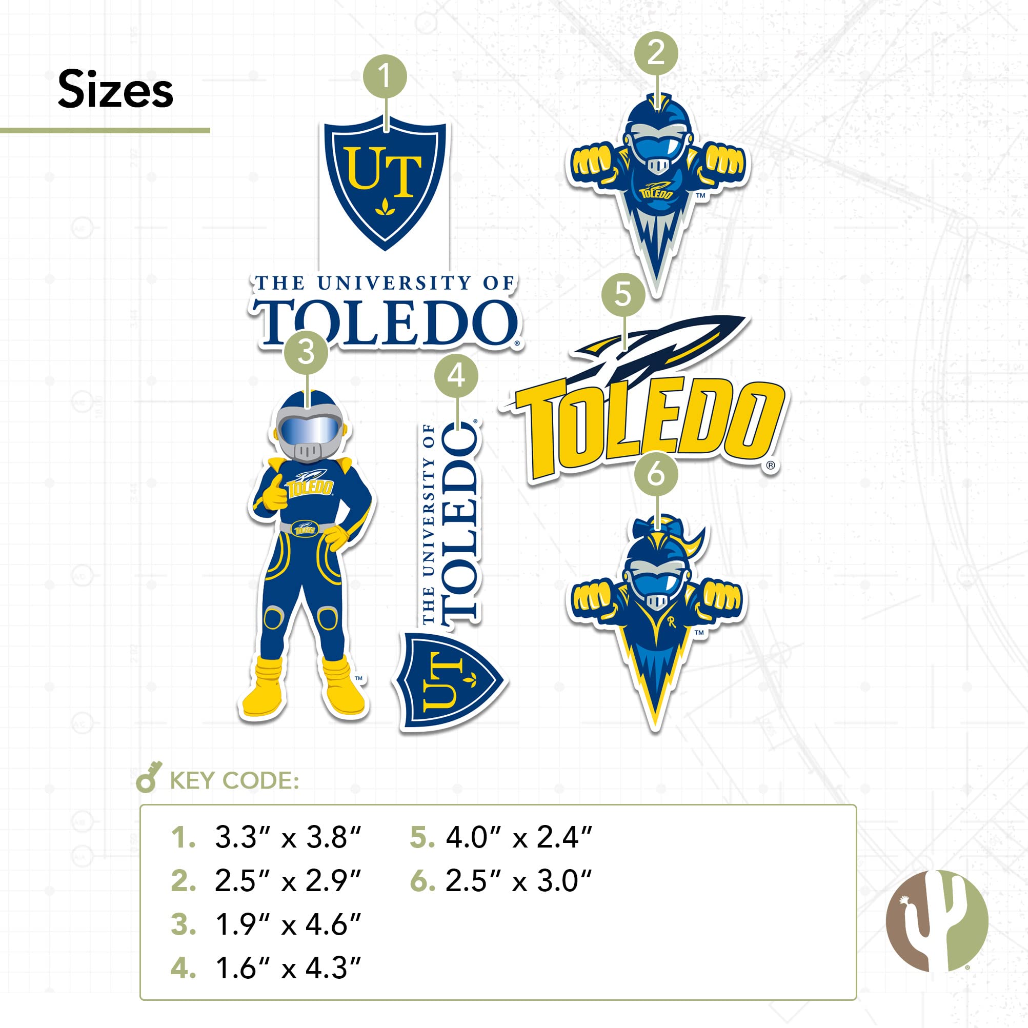 University of Toledo UT Rockets Vinyl Decals - Desert Cactus Sticker Set for Laptop, Water Bottle, Car & Scrapbook | Perfect for College Fans, School Spirit & DIY Crafts
