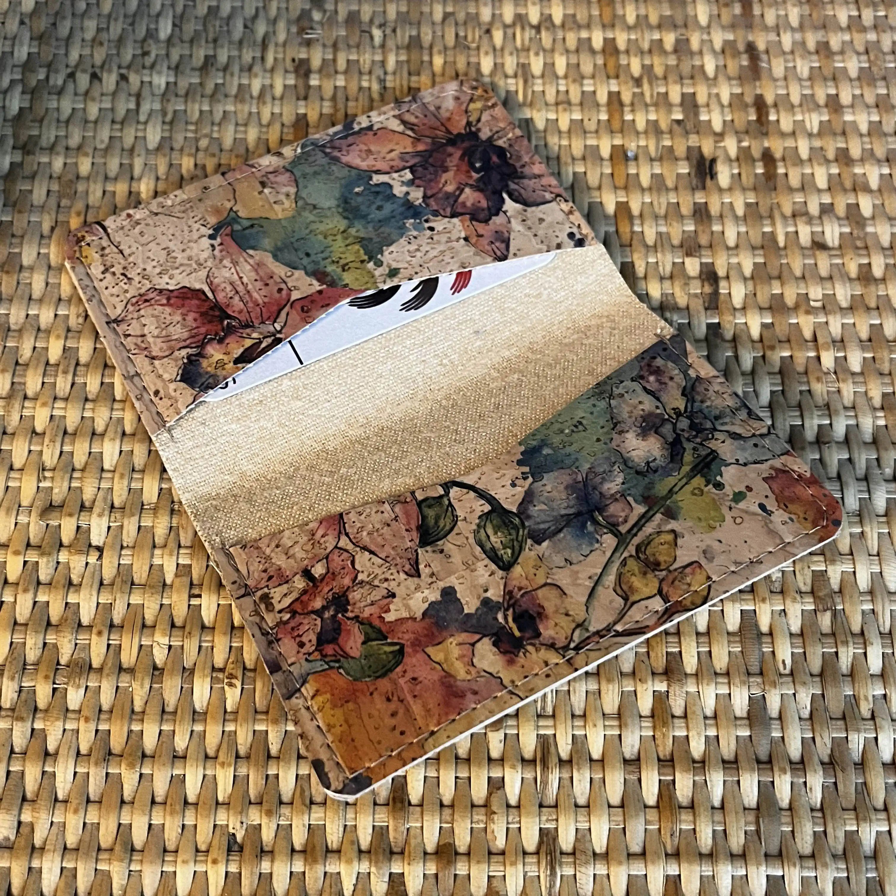 Elegant Cork Slim Cardholder with Watercolor Floral Design - Minimalist RFID Blocking Wallet for Women & Men - Perfect for Everyday Use, Travel, and Gift Giving
