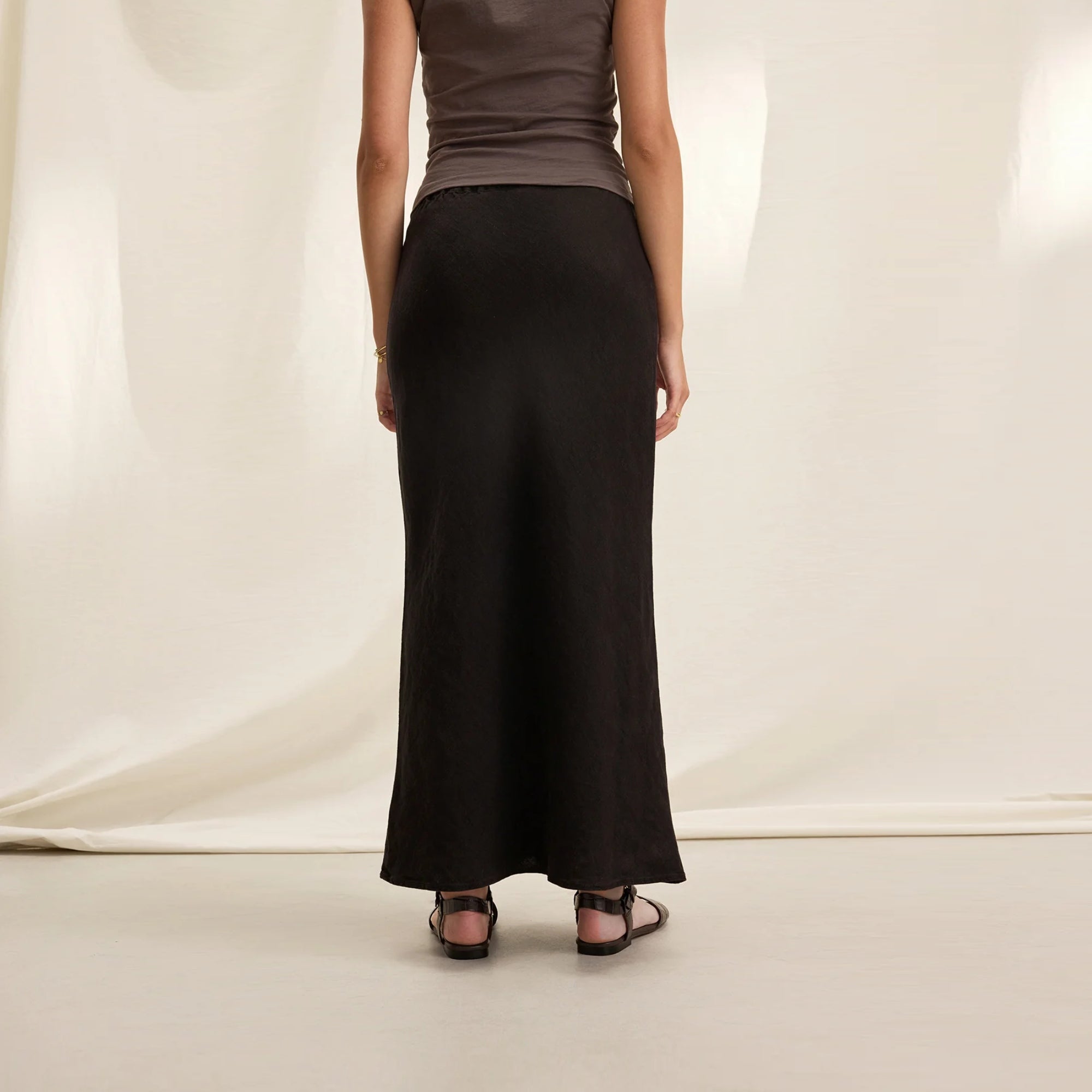 Beka Heavy Linen Skirt for Women - Black Midi Skirt with Pockets | Comfortable & Stylish for Summer, Beach, Office & Casual Outings