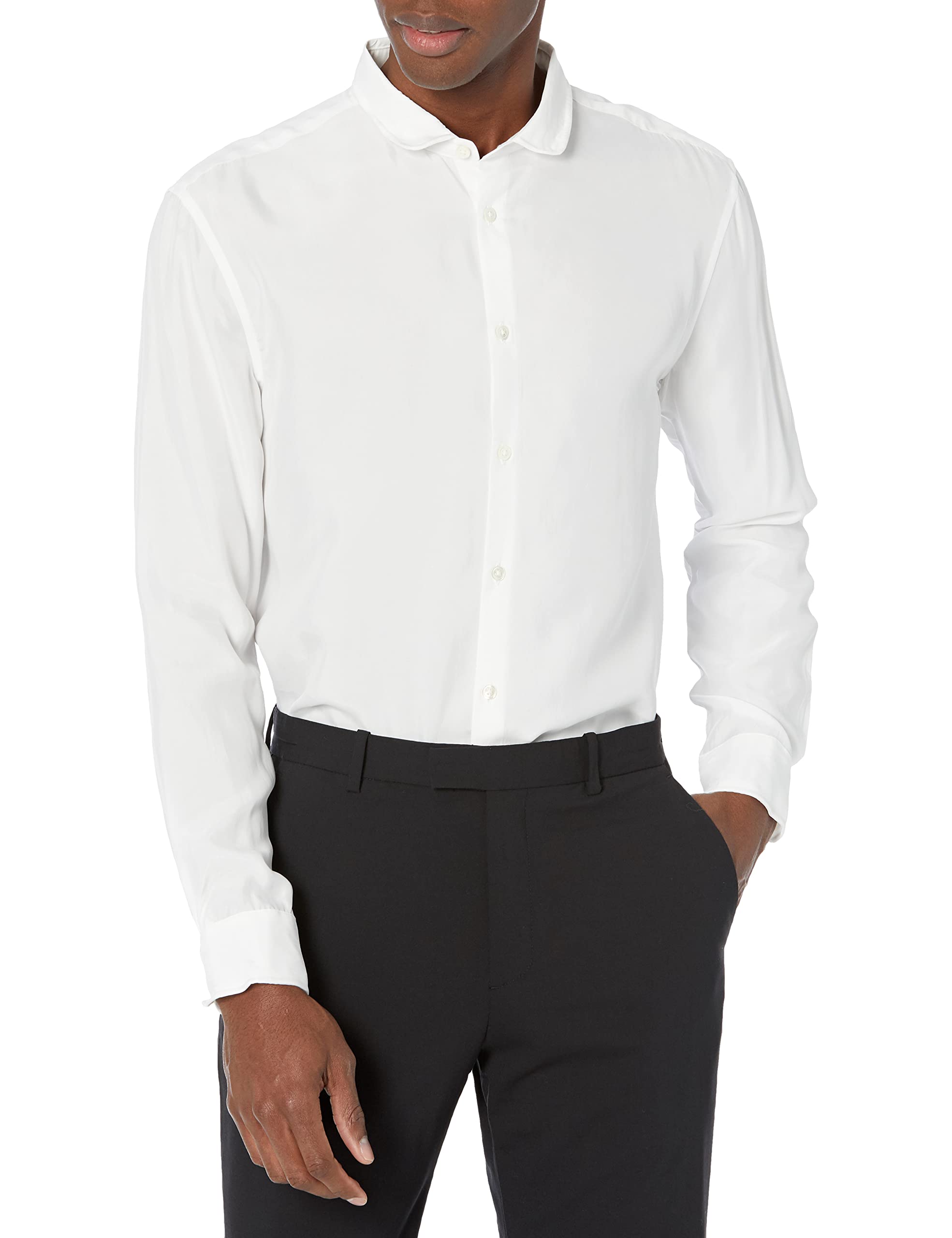 John Varvatos Men's Slim Fit Dress Shirt with Wire Inserted Structured Collar - Premium Formal Wear for Business Meetings & Special Occasions