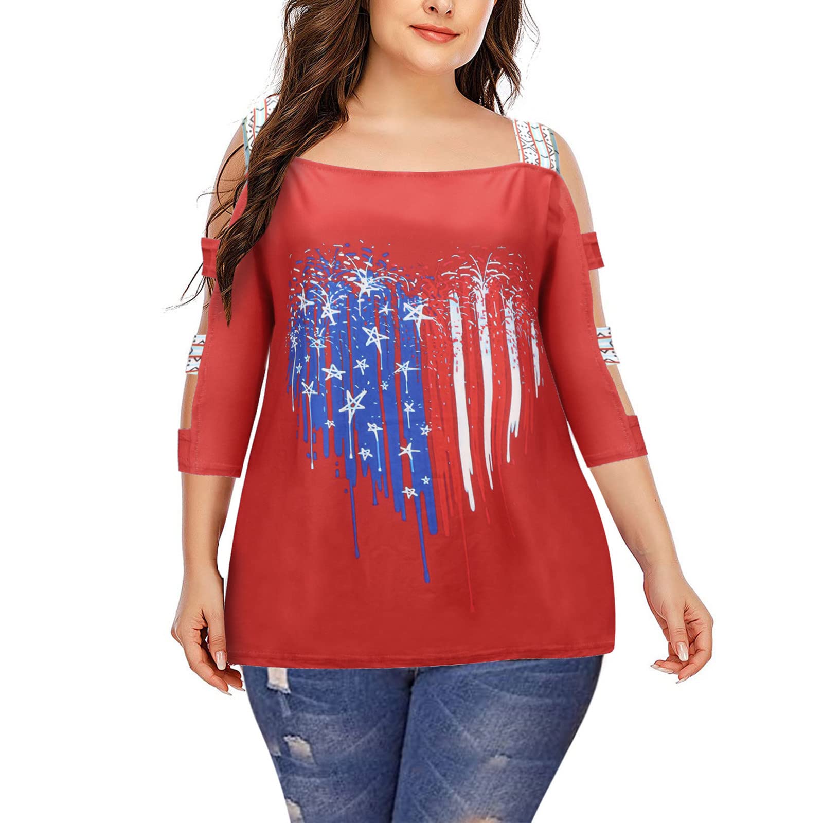 PBNBP Women's Plus Size Summer Tunic Tops - Floral Print Cold Shoulder Blouse with Round Neck, Trendy Casual Shirt for Going Out | Perfect for Beach, Vacation & Summer Parties