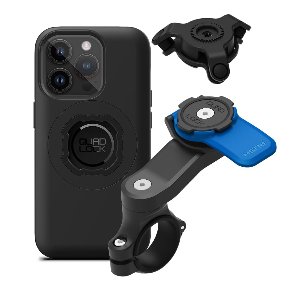 Quad Lock Motorcycle Handlebar Mount Kit with Vibration Dampener & MAG Case for iPhone 14 Pro - Secure Phone Holder for Adventure Riding, Commuting & Outdoor Activities