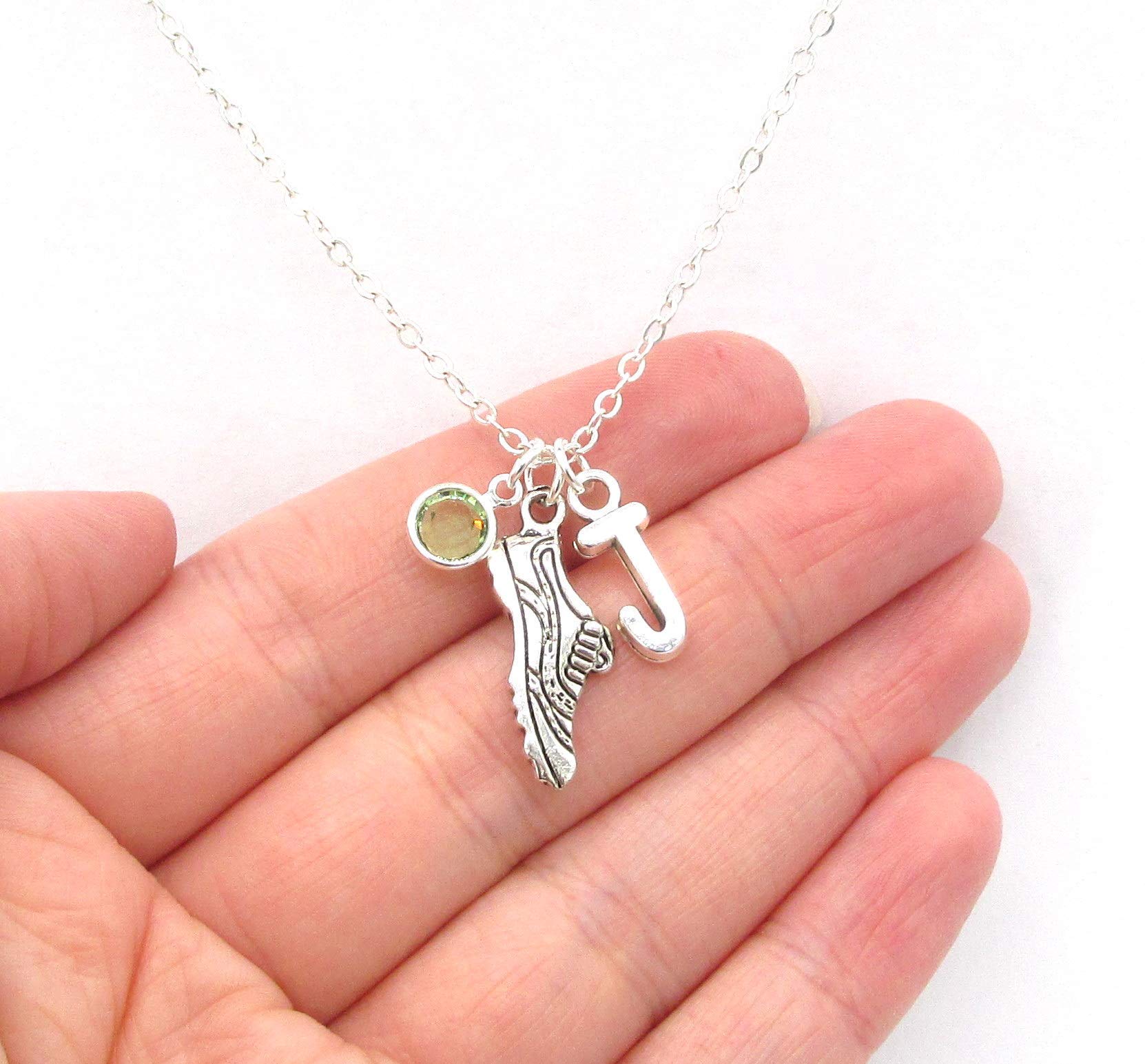 Personalized Running Shoe Necklace - Birthstone & Initial Charm for Runners - Perfect Gift for Her
