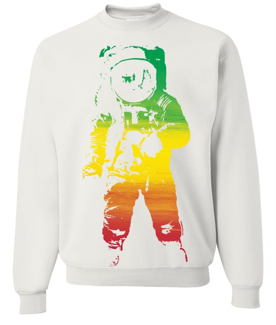 Space Astronaut Man on The Moon Rasta Crewneck Sweatshirt - Vintage NASA-Inspired Graphic Hoodie for Men & Women - Perfect for Stargazing, Music Festivals & Streetwear Fashion