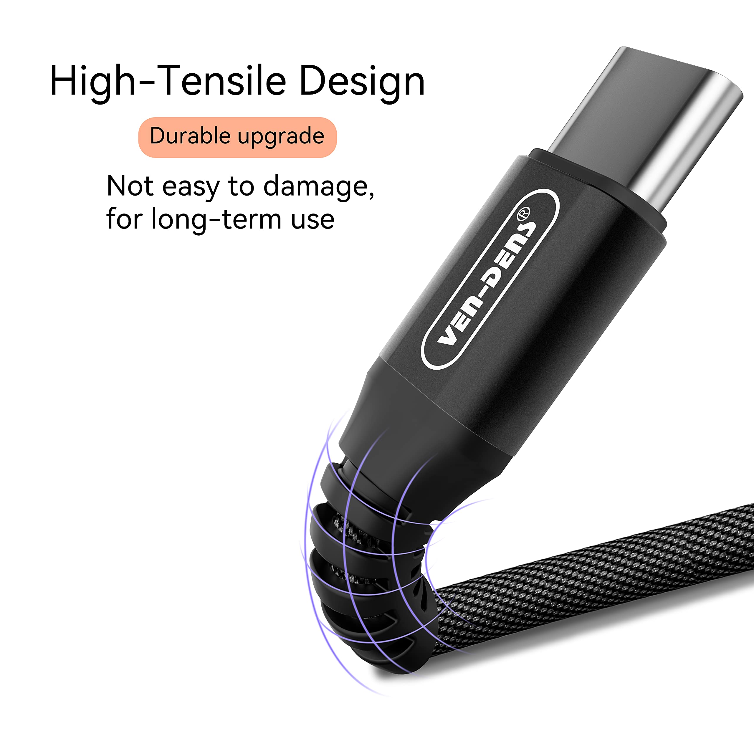VEN-DENS 3A Fast Charging Nylon Braided USB to USB-C Cable for Xiaomi Redmi Note 13/12/11 Series - 1.5M Durable Charger Cord (Black) - Perfect for Home, Office & Travel Charging