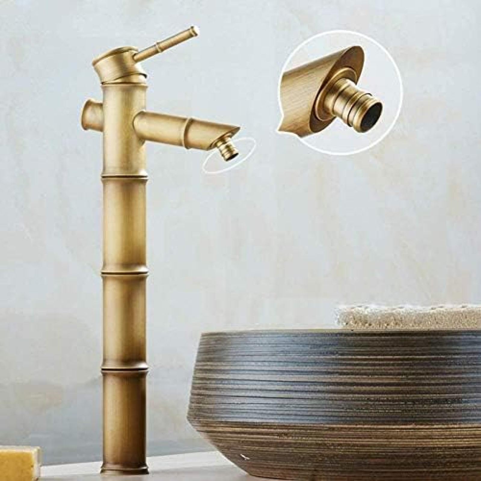 CRJUS Antique Brass Bamboo Shaped Single Handle Kitchen Faucet with Hot & Cold Waterfall Mixer Tap for Bathroom Basin and Toilet Sink - Perfect for Vintage & Modern Home Decor
