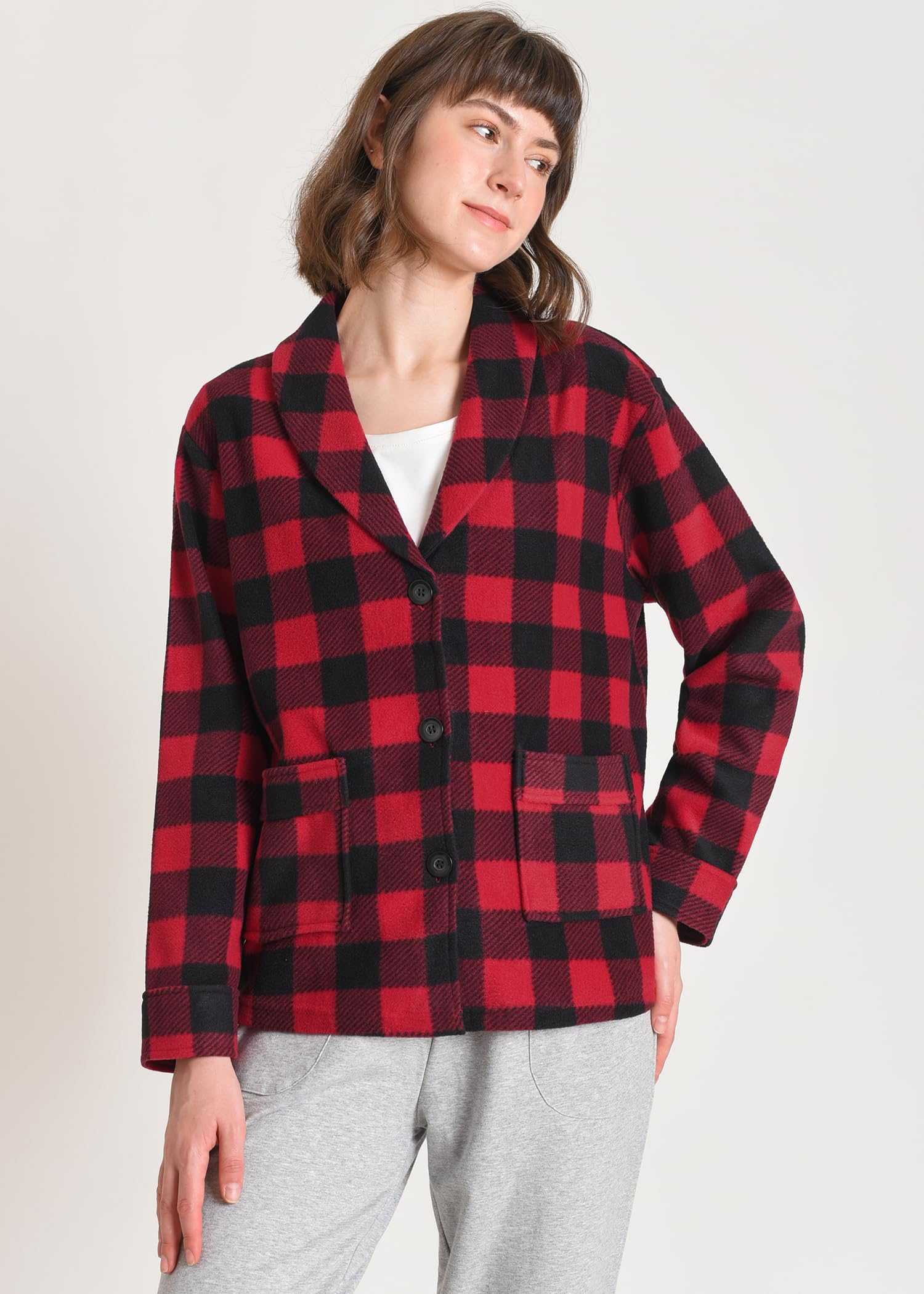 Latuza Women's Cozy Fleece Bed Jacket with Pockets - Soft Warm Robe for Lounge, Sleep & Relaxation at Home