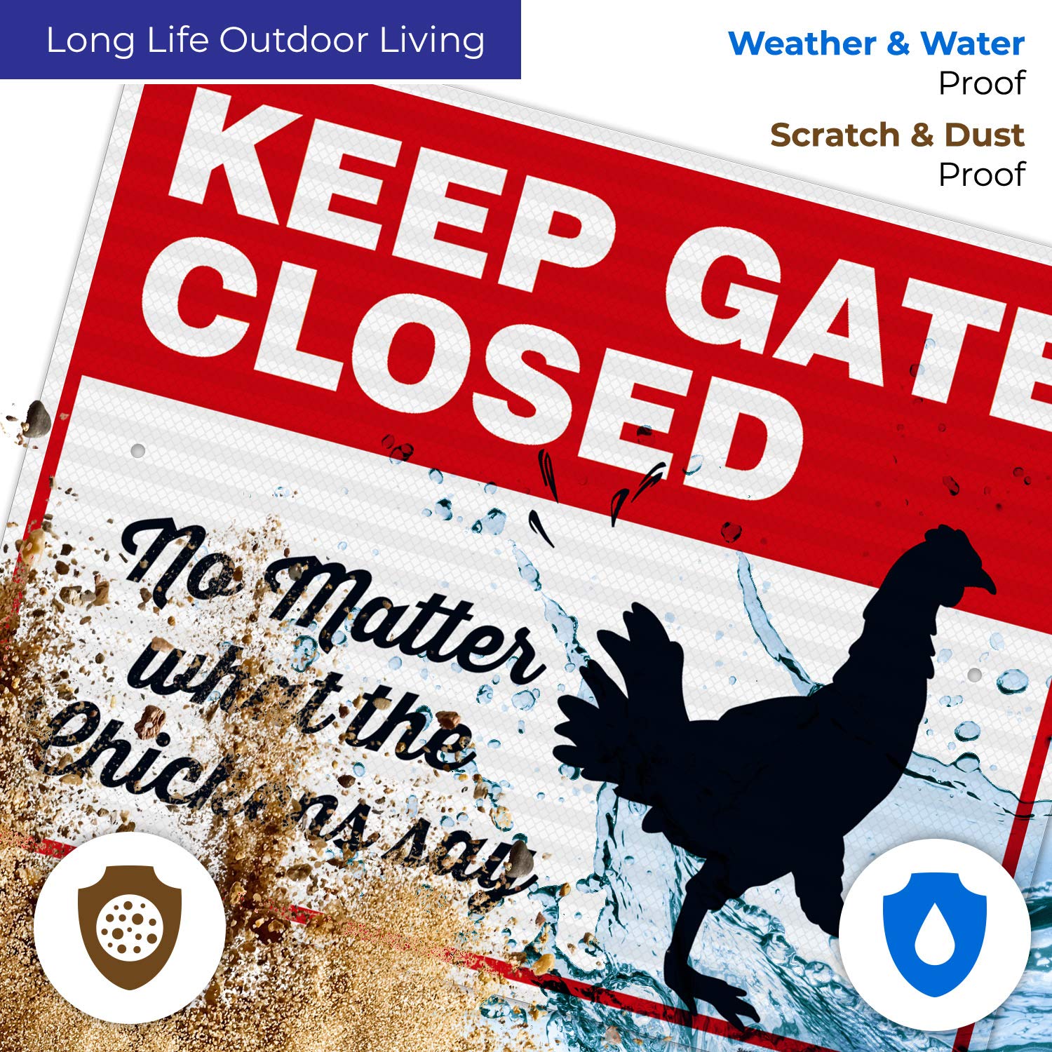 Funny Chicken Coop Sign - 'Keep Gate Closed No Matter What The Chickens Say' - 24x30 Inch Rust-Free Aluminum Sign - Fade Resistant for Indoor/Outdoor Use - Made in USA - Perfect for Farmhouse Decor, Backyard Poultry Coops & Humorous Gift Ideas