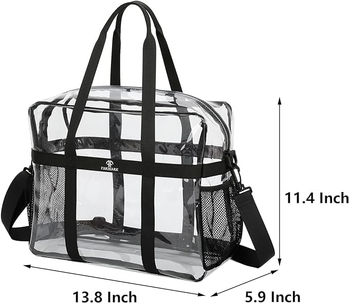 Clear Tote Bag - See Through Transparent Stadium Approved Crossbody Purse - Heavy Duty PVC Shopping Bag for Women - Perfect for Concerts, Work, School, Travel & Beach - Black One Size