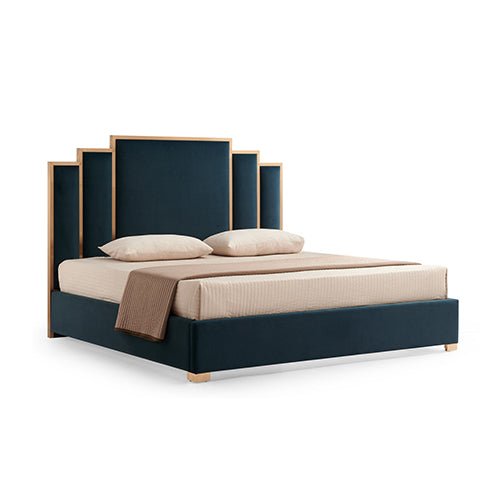 Luxe Austin Queen Bed Frame in Turquoise - Modern Upholstered Platform Bed with Wooden Slats for Bedroom Decor