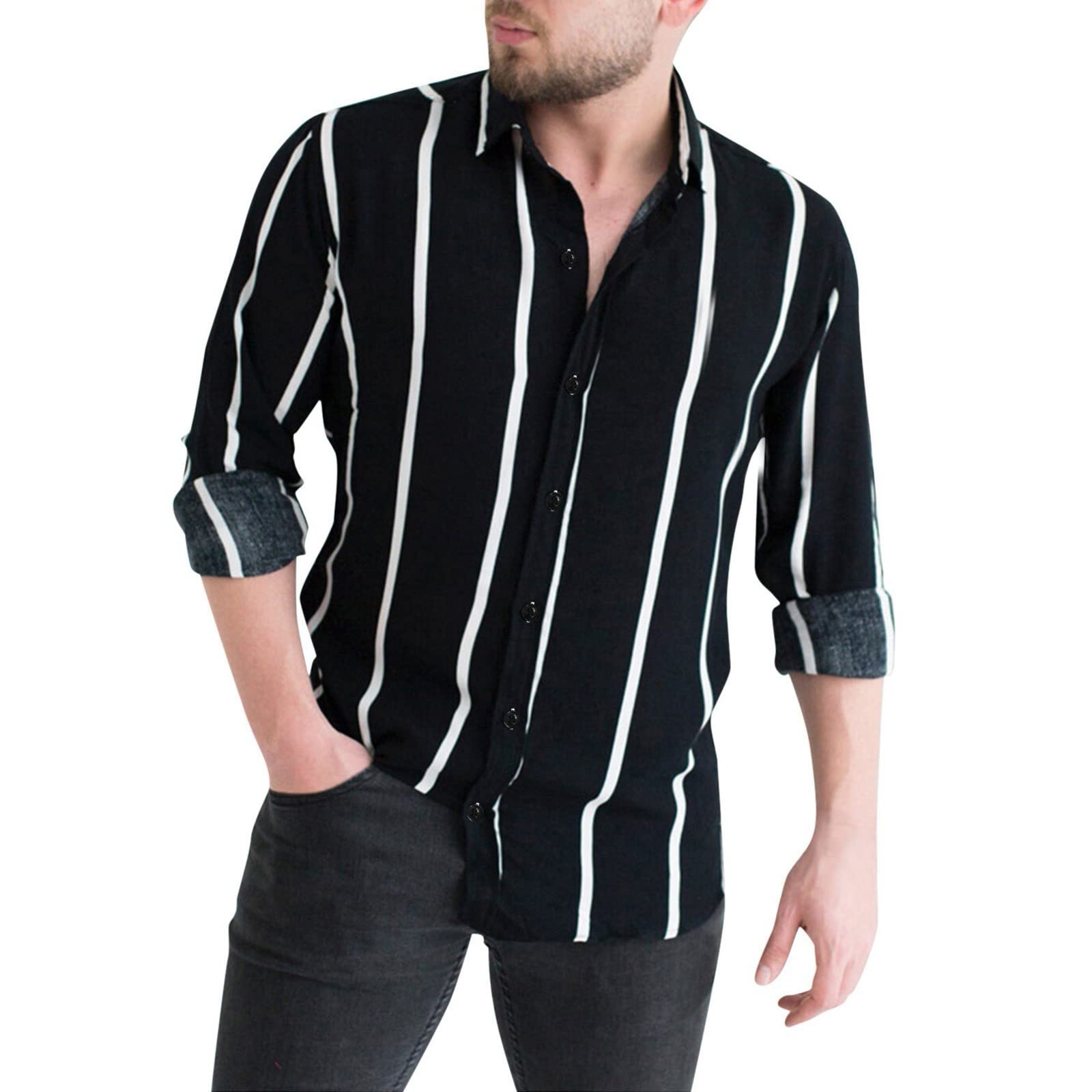 Men's Casual Corduroy Button-Up Shirt with Lapel - Striped Long Sleeve Cardigan for Men & Women | Perfect for Office Wear, Date Night & Fall Layering