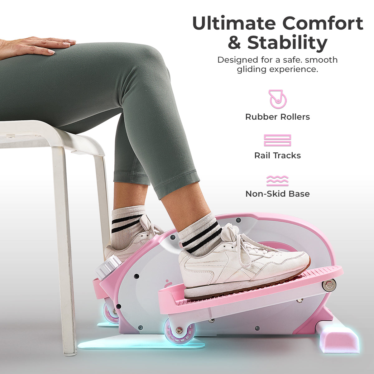 Smart Pink Under Desk Mini Elliptical Exercise Machine for Home & Office - Portable Foot Pedal Exerciser for Legs & Arms Workout While Sitting or Standing