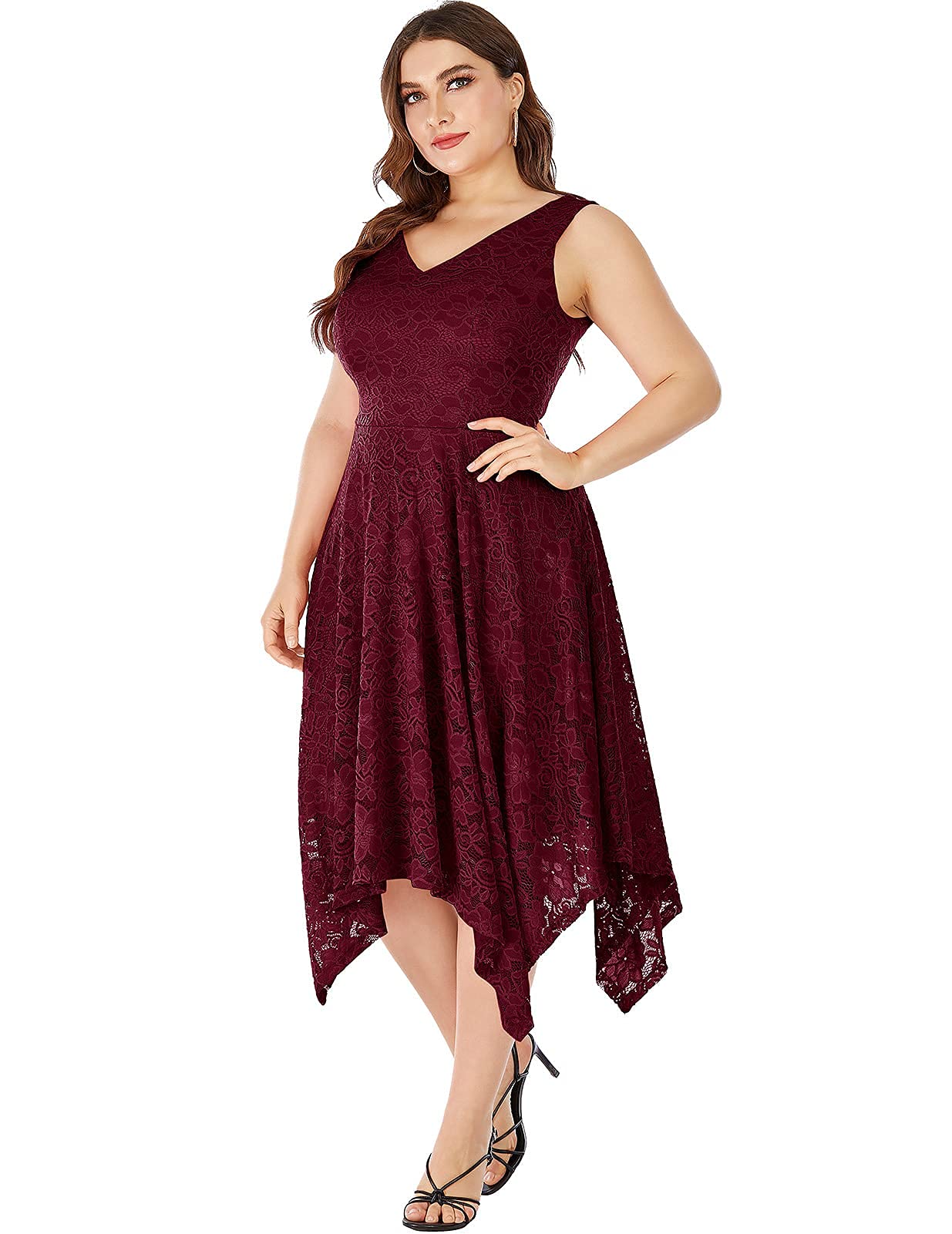 Meetjen Women's Elegant Lace Cocktail Party Dress 2025 - Handkerchief Hem Bridesmaid & Prom Formal Gown for Wedding Guest | Perfect for Evening Parties, Bridal Showers & Special Occasions
