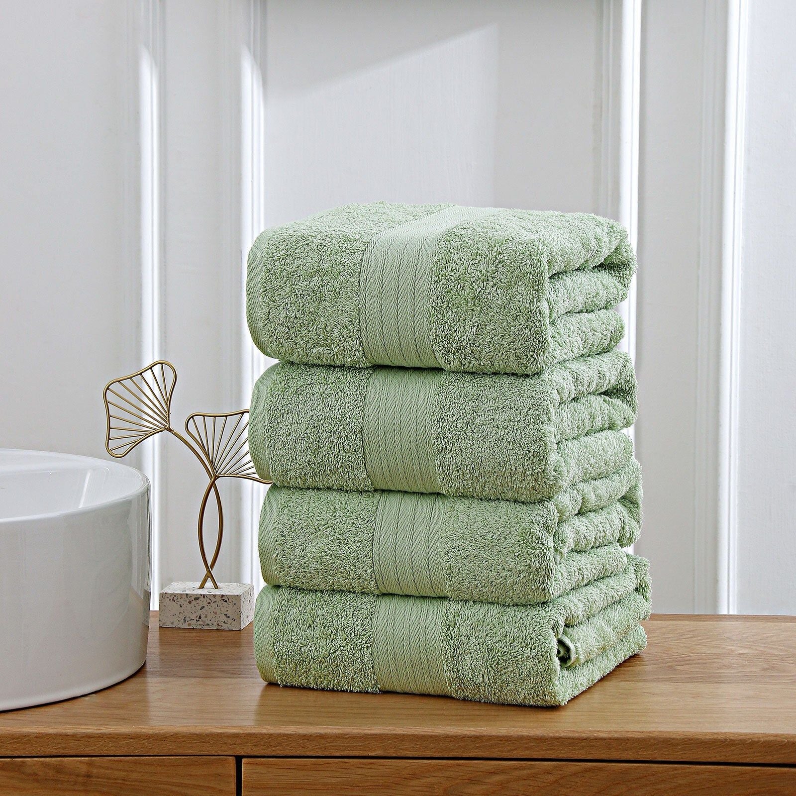 Premium 4-Piece Cotton Bath Towel Set - Ultra Soft & Absorbent - Sage Green - Perfect for Spa, Bathroom & Beach Use