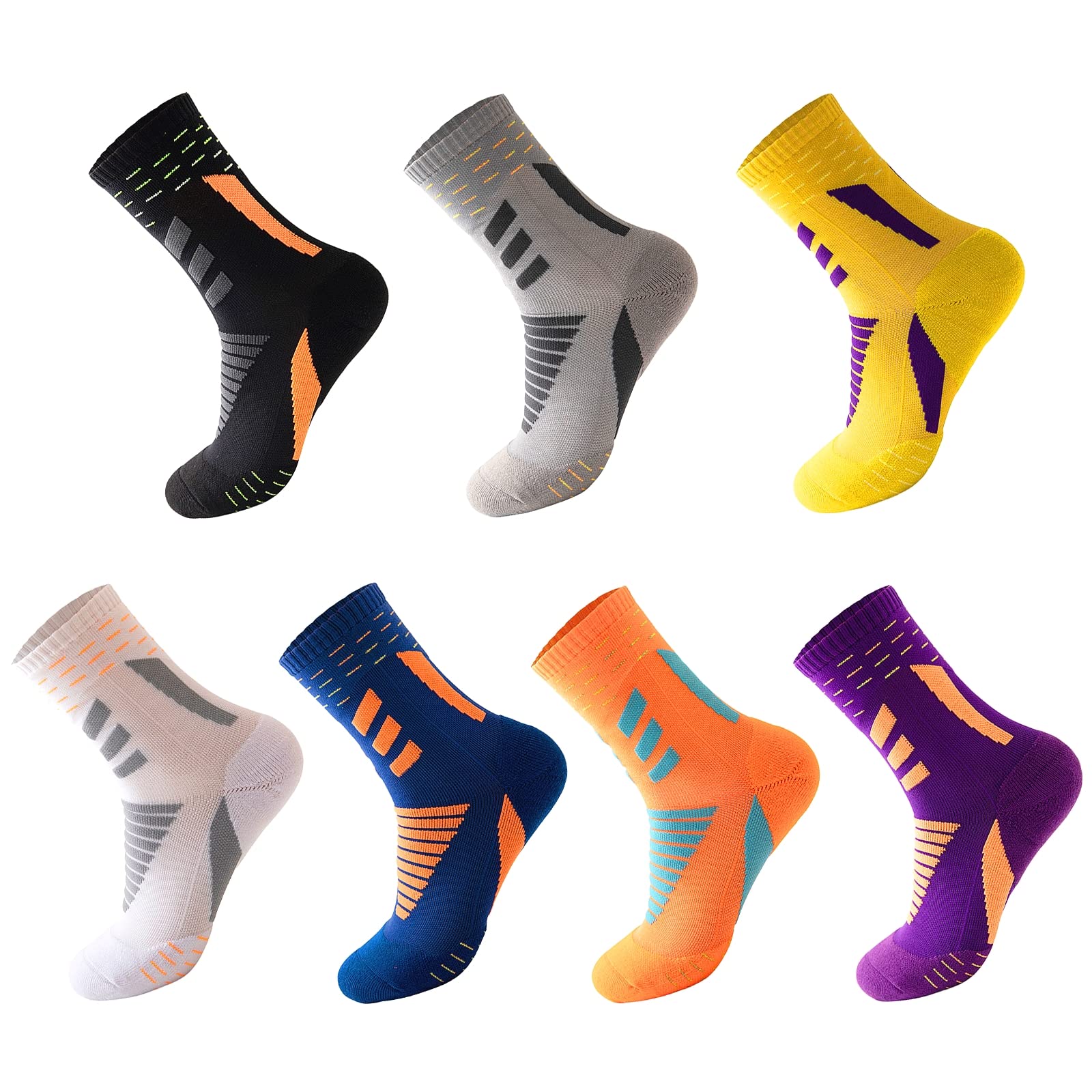 BUTIKE 7 Pairs Breathable Moisture-Wicking Quick-Dry Cushioned Sports Socks for Running, Fitness, Basketball, Hiking & Outdoor Activities - Stay Comfortable During Workouts and Adventures