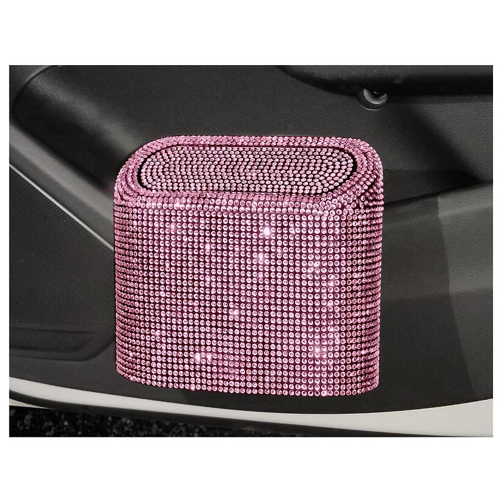 Sparkling Rhinestone Car Trash Can with Lid - Mini Crystal Hanging Auto Garbage Bin, Vehicle Plastic Dustbin Organizer for Car, Office & Home - Pink | Perfect for Road Trips, Commuting & Keeping Vehicles Clean