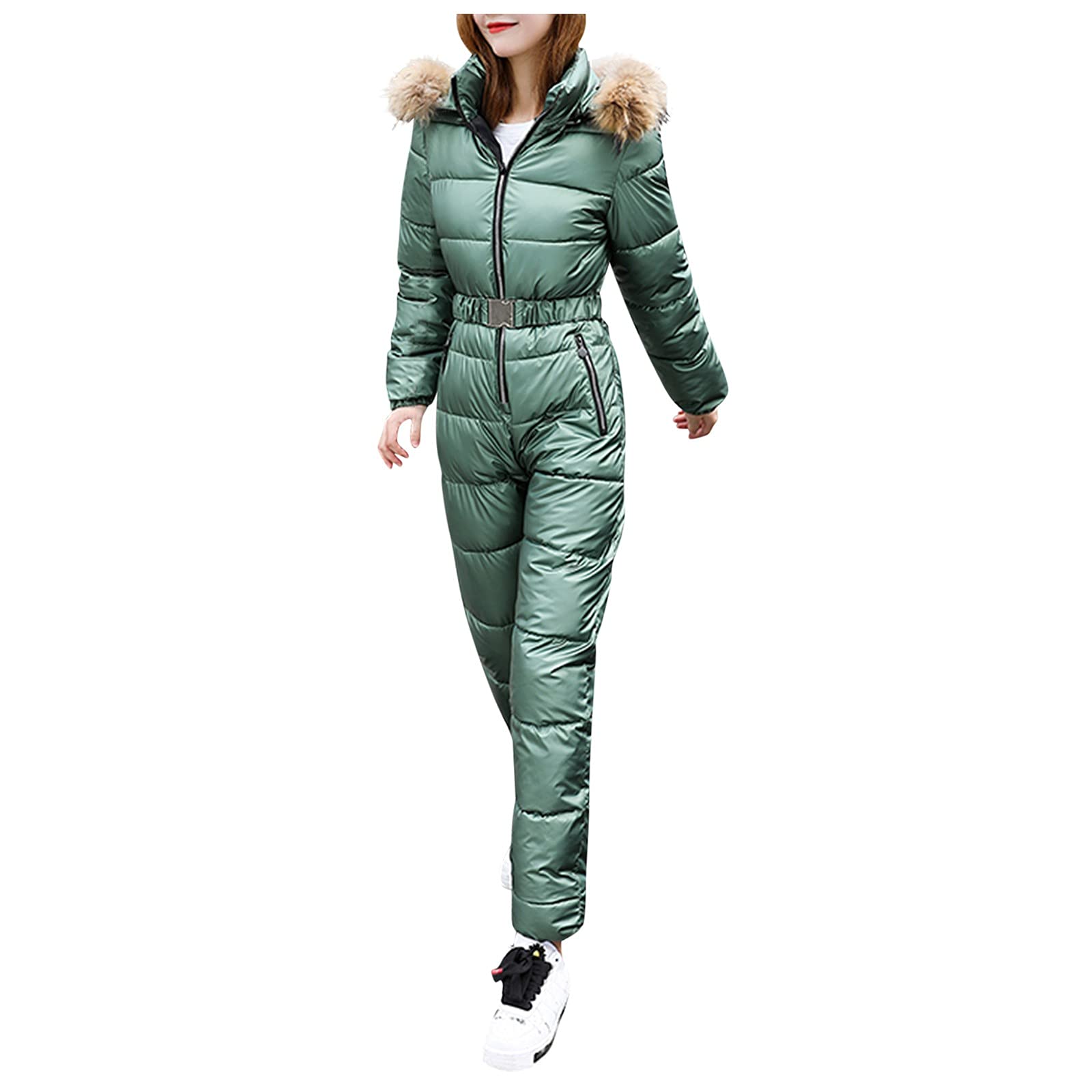 Women's Winter Ski Suit - Waterproof Insulated Snow Jumpsuit with Hooded Fur Collar for Skiing, Snowboarding & Outdoor Sports | Warm One-Piece Snowsuit for Women