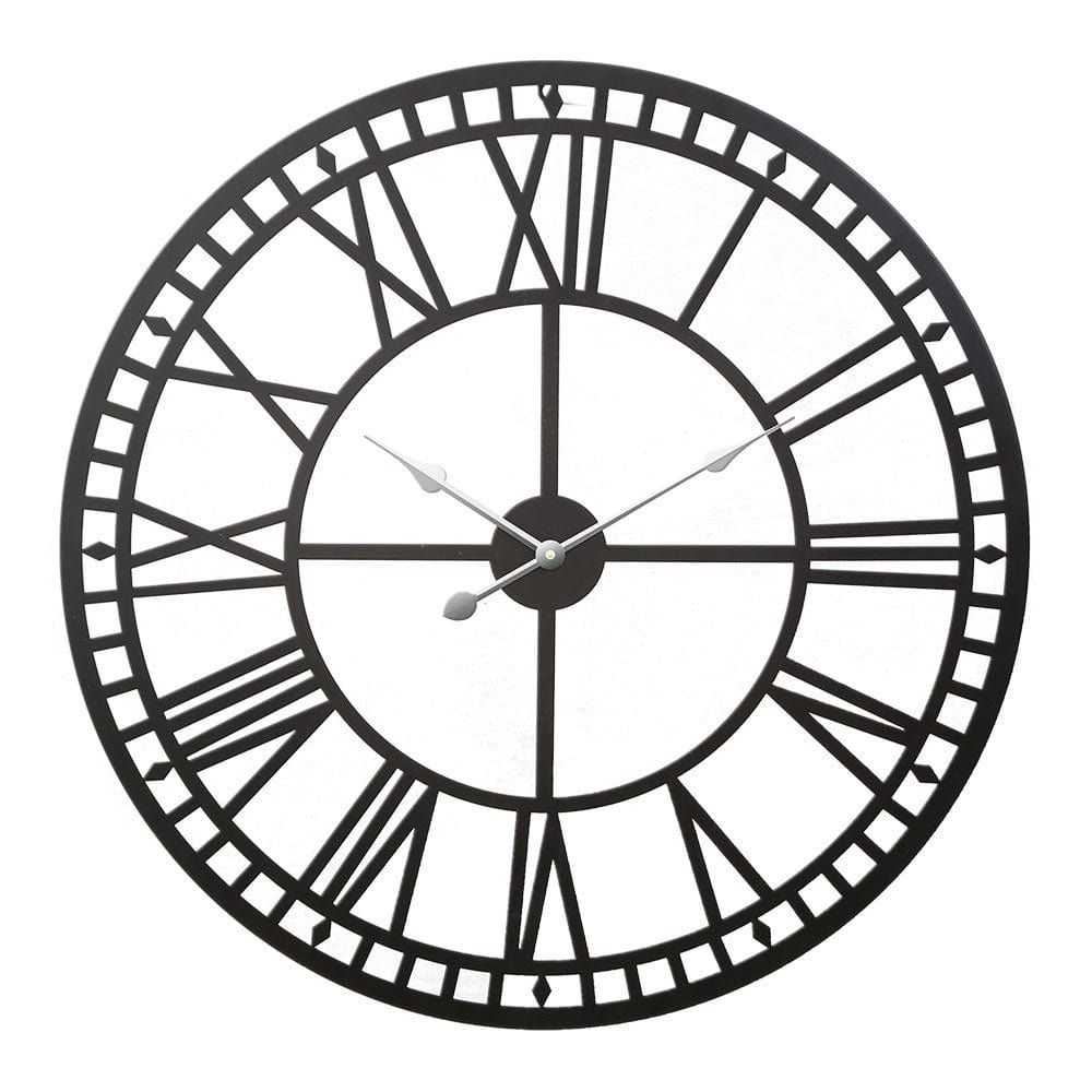 Artiss 80CM Large Wall Clock with Roman Numerals - Round Metal Luxury Home Decor in Black - Perfect for Living Room, Bedroom & Office Decor