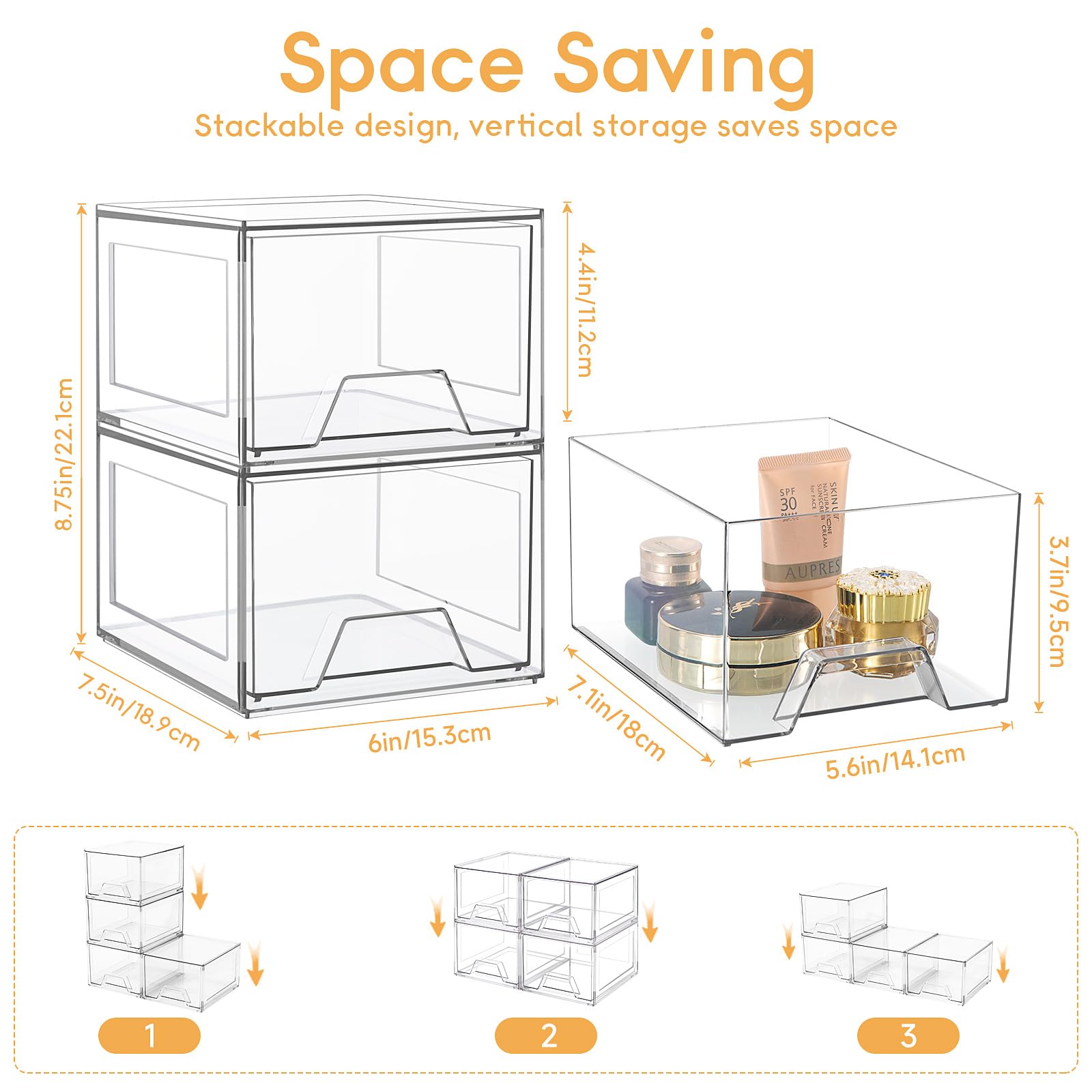 4 Pack Stackable Acrylic Makeup Organizer - 4.4