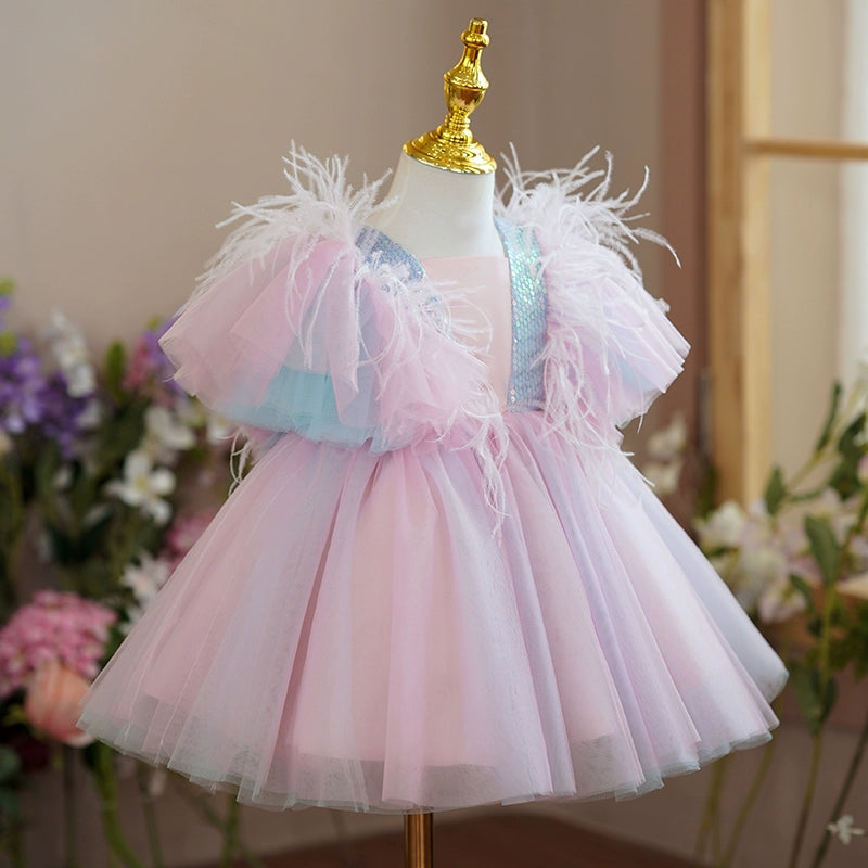 Pink Satin Flower Girl Dress for Princess - Tea Length Square Neckline - Perfect for Weddings, Parties & Special Occasions