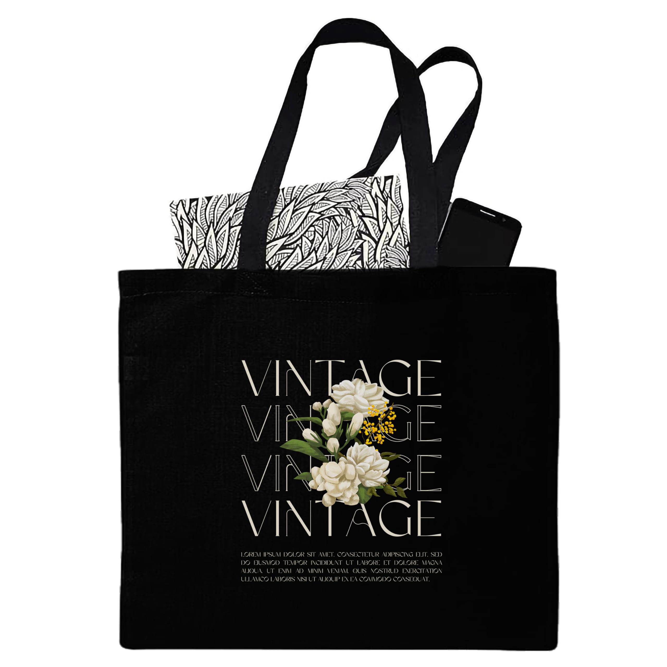 Darkbuck Vintage Printed Canvas Tote Bag for Women & Men - Stylish Aesthetic Shoulder Bag in Black | Perfect for Shopping, Beach, Work & Daily Use