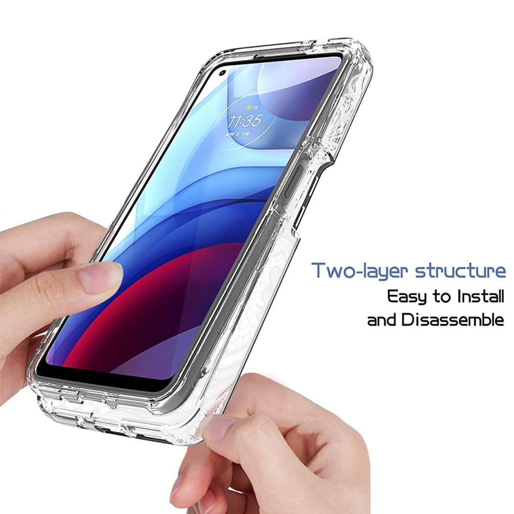Premium Clear Mandala Phone Case for Motorola Moto G Power 2021 (XT2117) with Tempered Glass Screen Protector - Shockproof Full Body Protective Cover for Women & Men - Perfect for Daily Use, Travel and Outdoor Activities