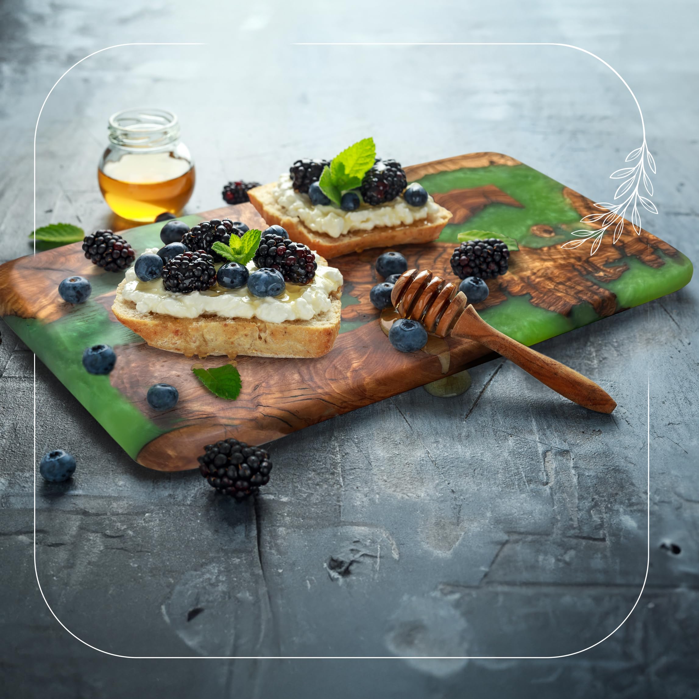 Handmade Olive Wood Cheese Board with Resin - Charcuterie, Serving & Cutting Board for Meat, Vegetables & Fruits - Premium Kitchen Gift for Weddings, Housewarming & Entertaining