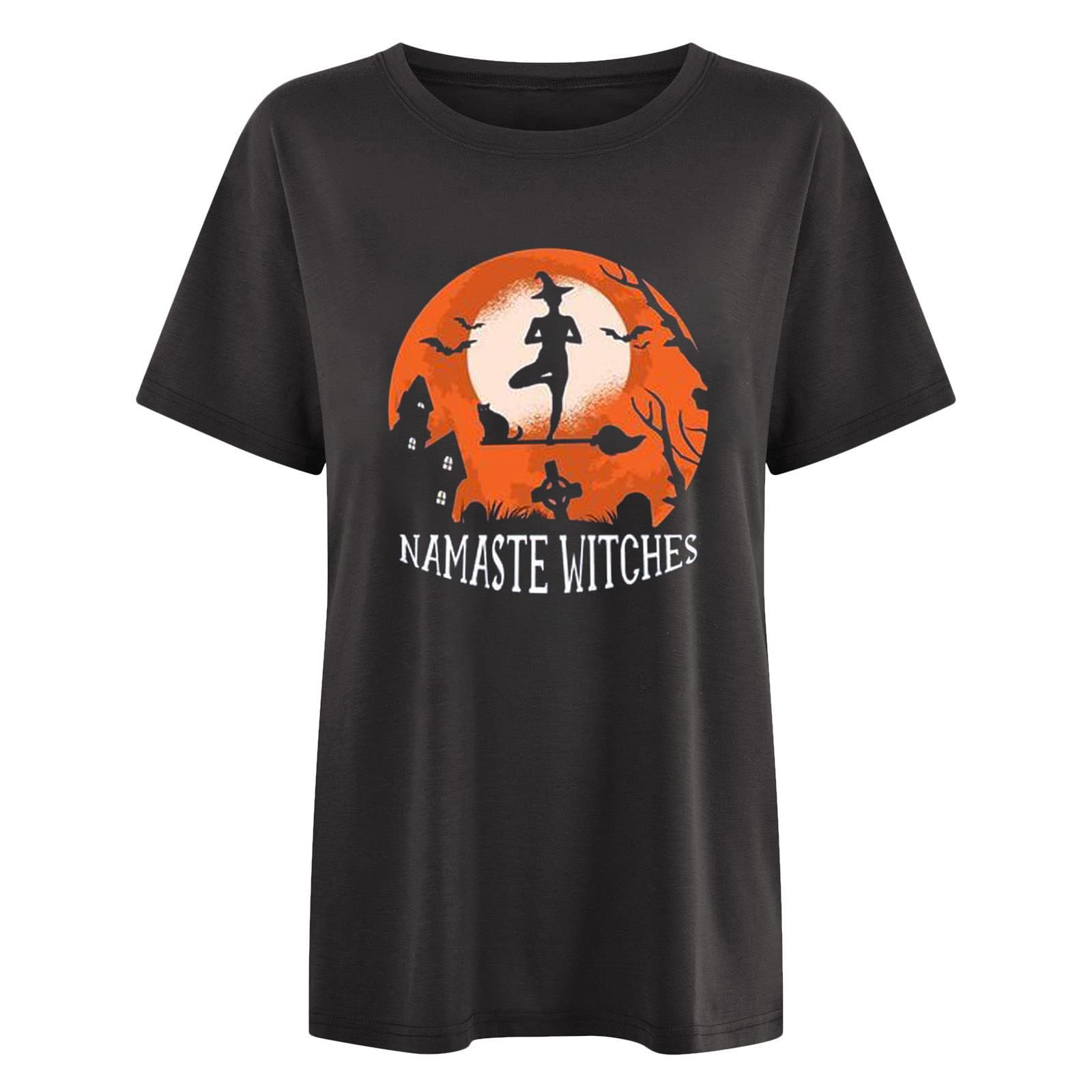 Follure Halloween T-Shirts for Women - Cute Funny Witch Graphic Short Sleeve Crewneck Tee | Casual Summer Basic Top | Perfect for Halloween Parties, Costume Events & Everyday Wear