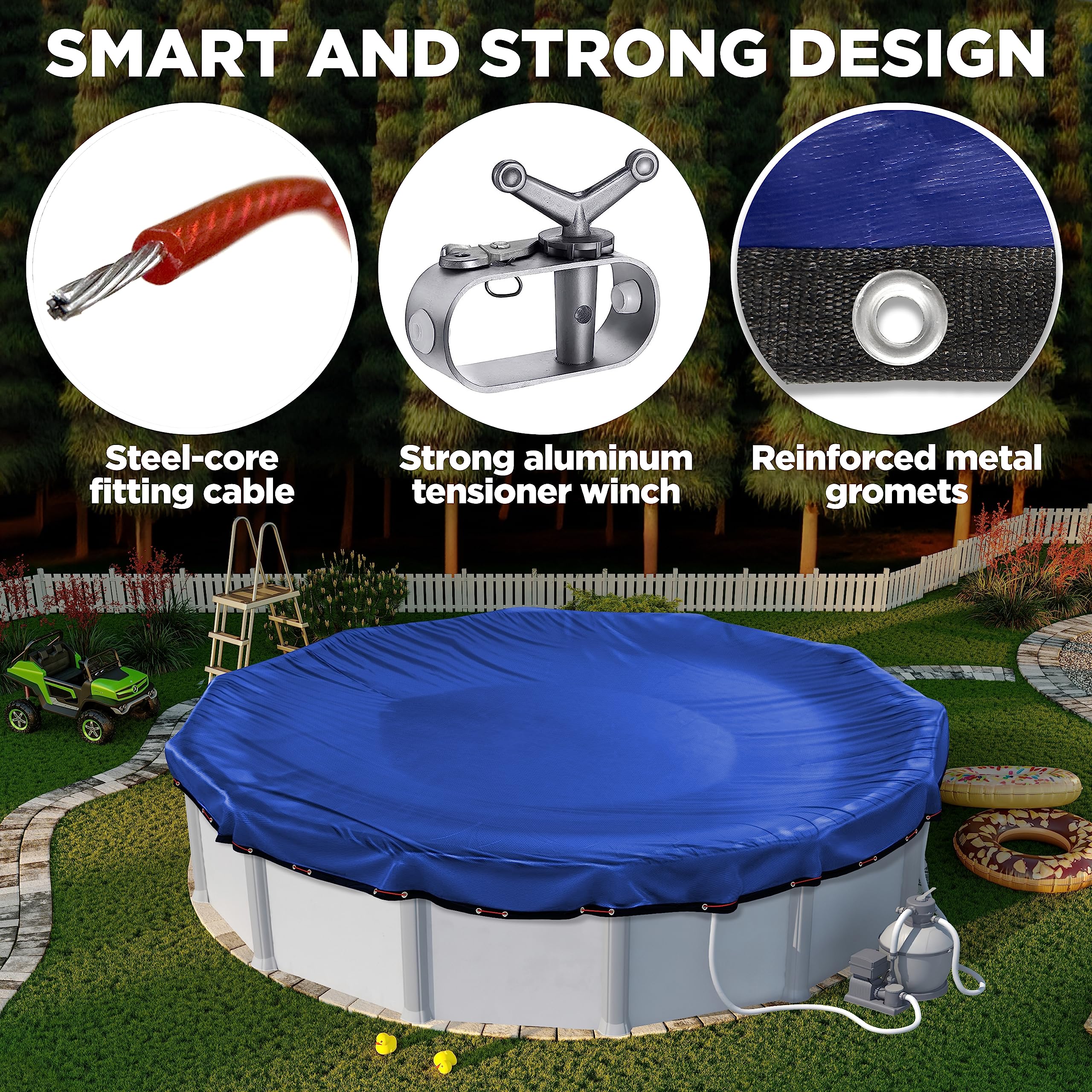 Premium Heavy-Duty Winter Pool Cover - 24 Ft Round Above Ground Pools, Royal Blue, Extra Thick & Durable, Tear-Proof, UV-Resistant, Reinforced Edges, Easy Installation | All-Season Protection for Swimming Pools, Ideal for Winter Storage & Snow Load Protection
