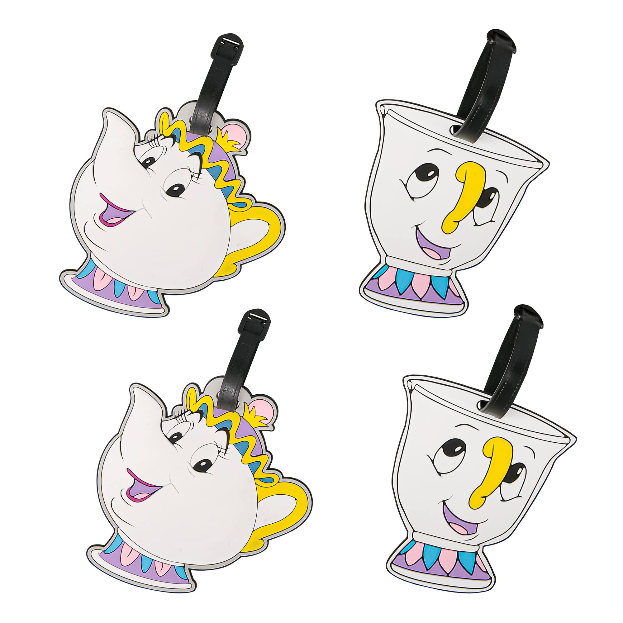 Disney Beauty and The Beast Luggage Tags 4-Piece Set - Mrs. Potts and Chip PVC Travel Tags for Suitcases - Cute Disney Character Luggage Accessories for Travel, Vacation, and Airports