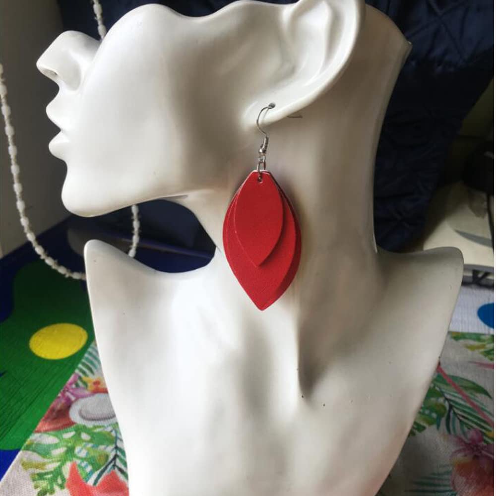 TIDOO Women's Fashion Teardrop Leaf Leather Earrings - Set of 3 Red Dangle Drop Earrings for Women | Perfect for Boho Chic, Casual Wear, and Special Occasions