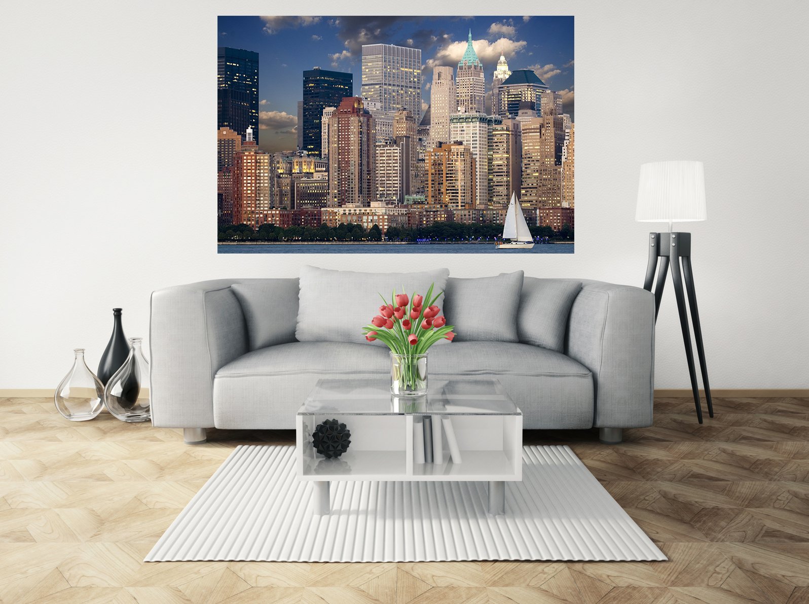 Mi Alma 3D Removable Vinyl Wall Mural Stickers - Cityscape Wall Art Decor for Living Room & Bedroom - Easy Peel & Stick Wallpaper Decal (New York Skyline Design) - Durable Home Decoration for Apartments & Offices