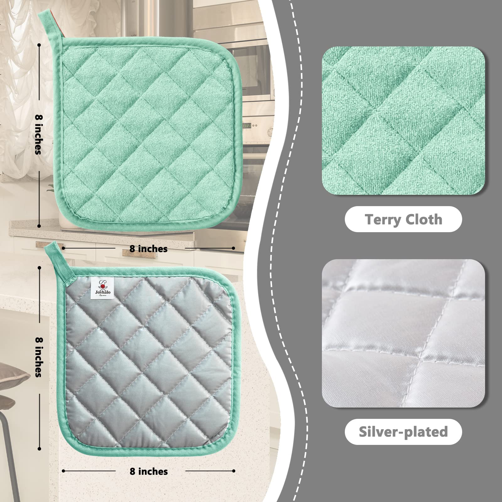 Joyhalo 5 Pack Heat Resistant Kitchen Pot Holders - Oven Mitts & Hot Pads Set for Cooking, Baking - Terry Cloth Oven Gloves for Stove, Grill & Microwave Use