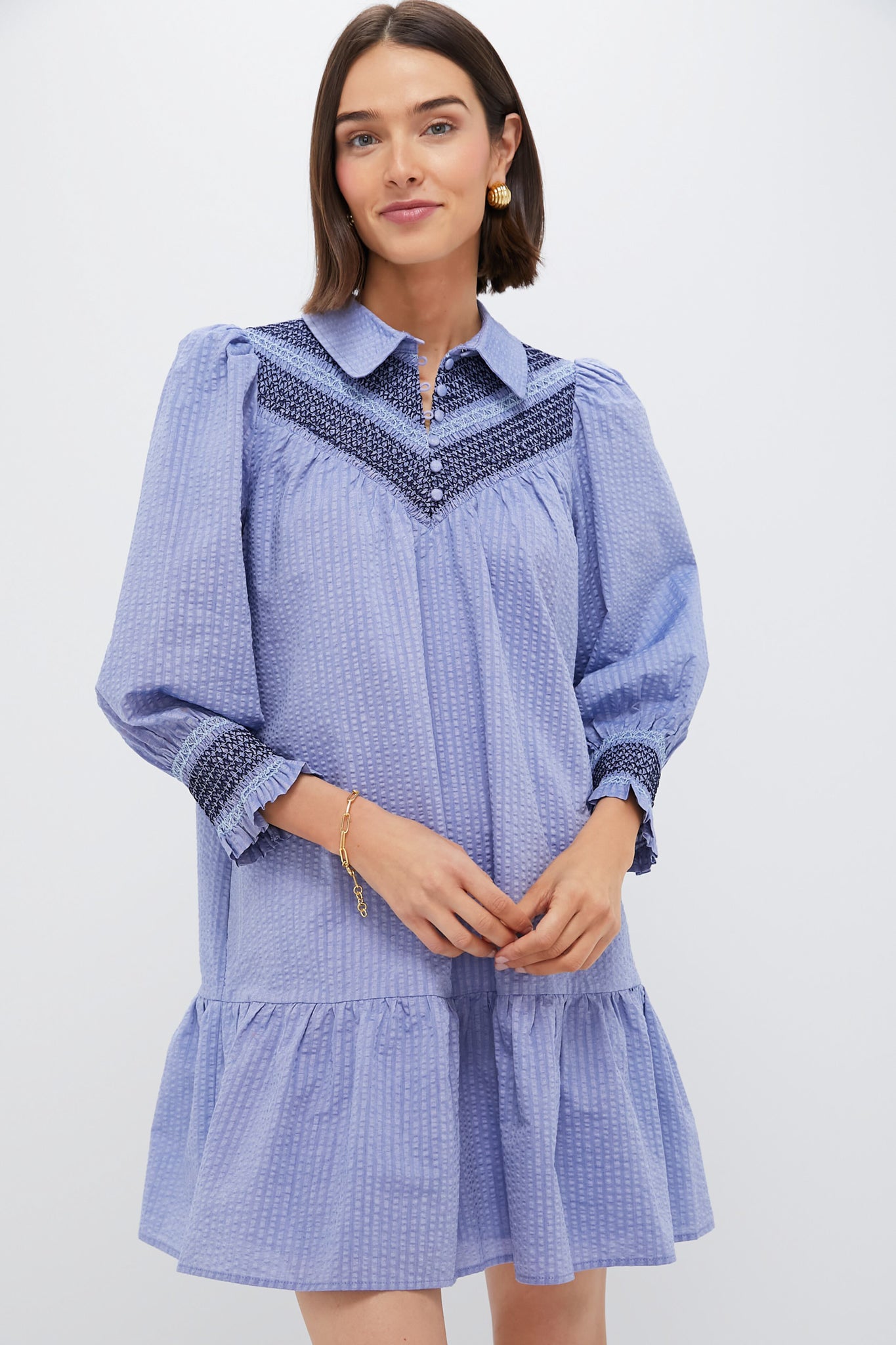 Blue Seersucker Smocked Venice Dress for Women | Summer Casual & Beach Wear | Perfect for Vacations, Parties & Outdoor Events