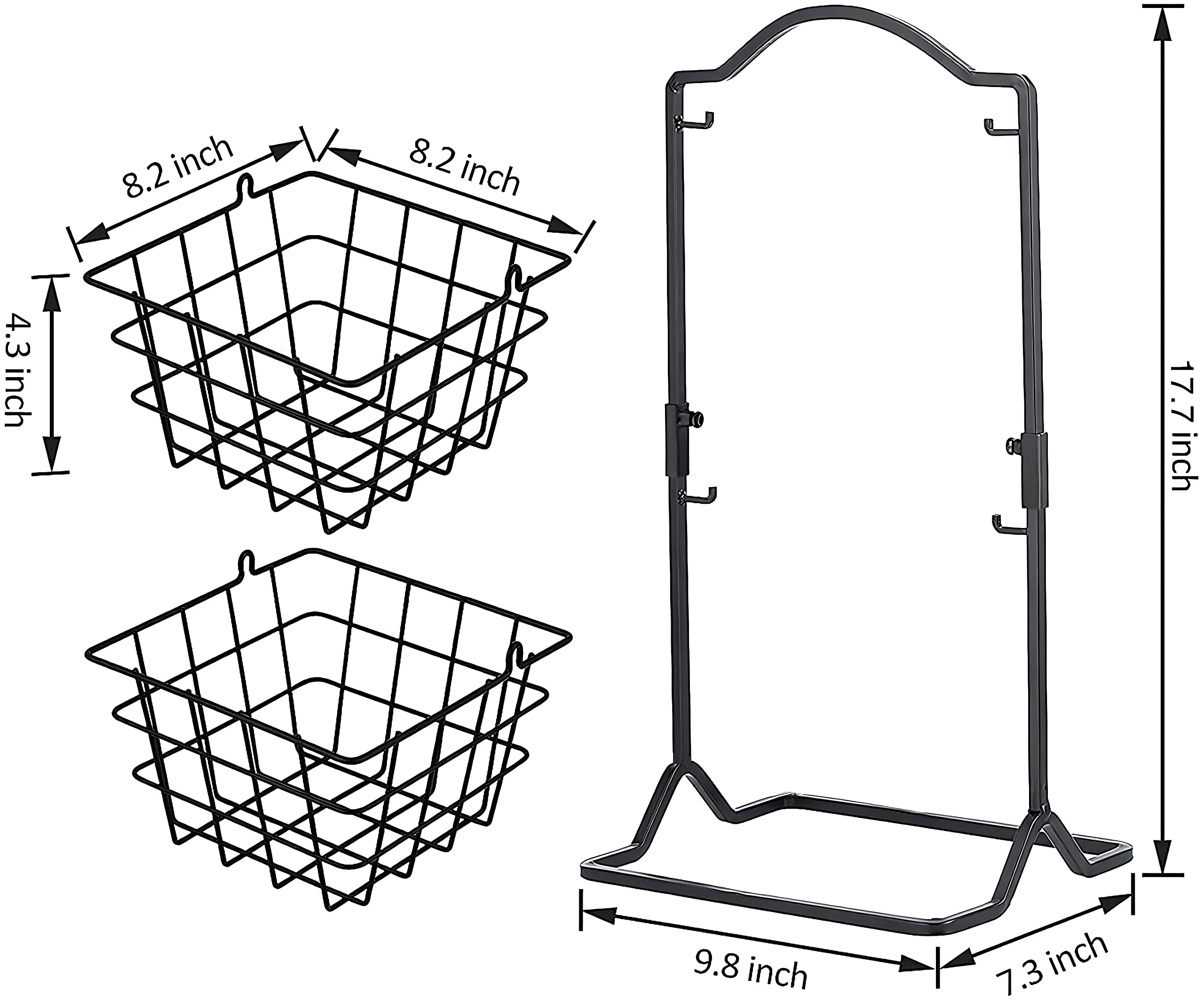 2-Tier Iron Fruit Basket for Kitchen Counter - Wire Hanging Storage Organizer for Fruits, Vegetables & Bread - Matte Black - Perfect for Pantry, Dining Table & Countertop Organization