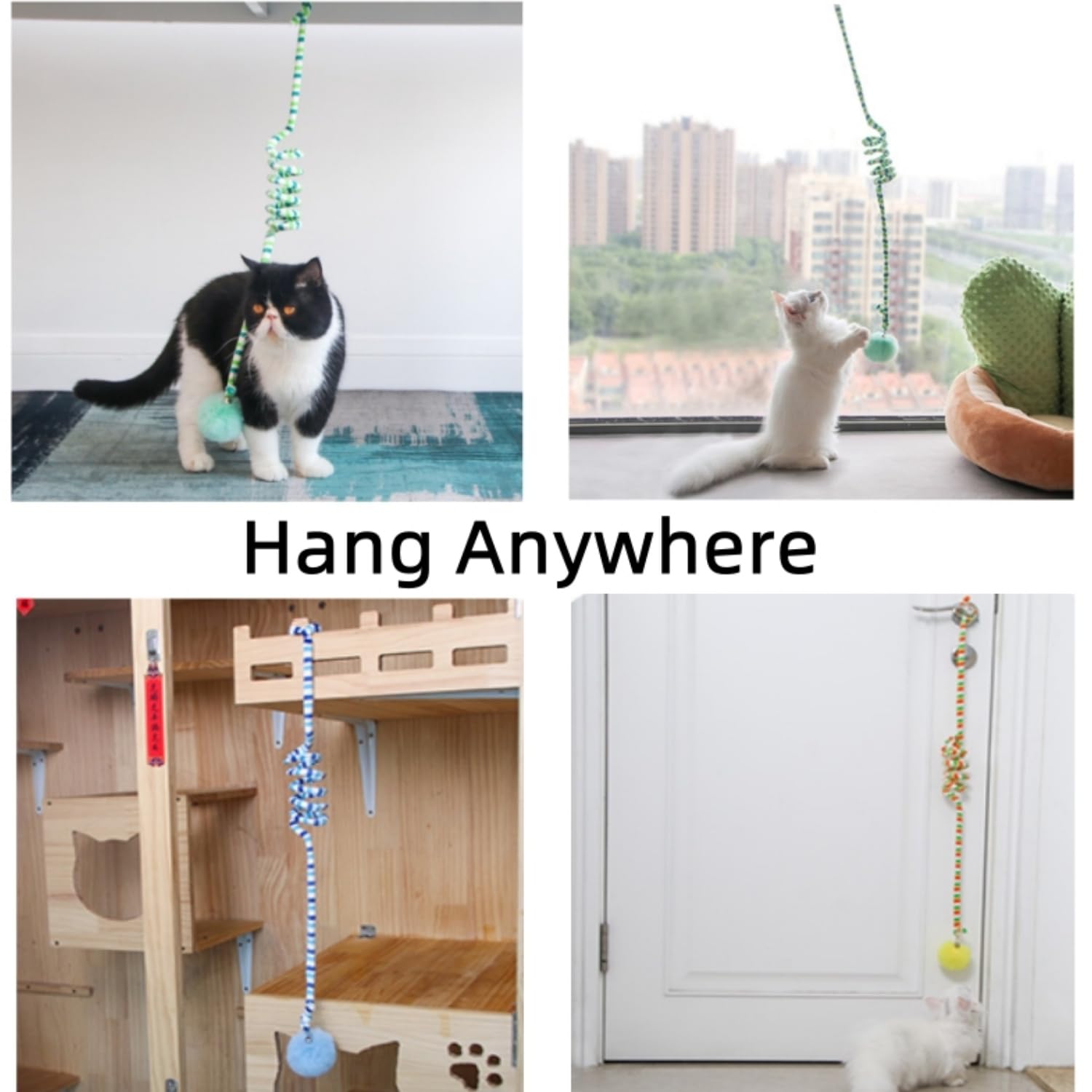 3Pcs Cat Spring Toys with Ball - Interactive Hanging Kitten Toys with Bell, Long Tail & Soft Plush for Indoor Cats - Perfect for Playtime, Exercise and Bonding with Your Feline Friend