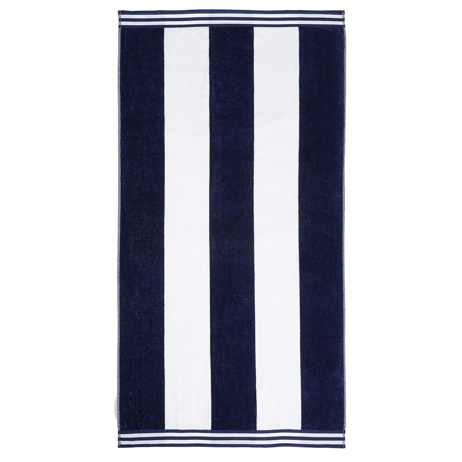 Premium Oversized Jacquard Cotton Beach Towel - Extra Large Cabana Stripe Design, Soft Long Staple Cotton, Quick Dry & Absorbent - Perfect for Pool, Beach, Vacation & Spa Use (Blue)