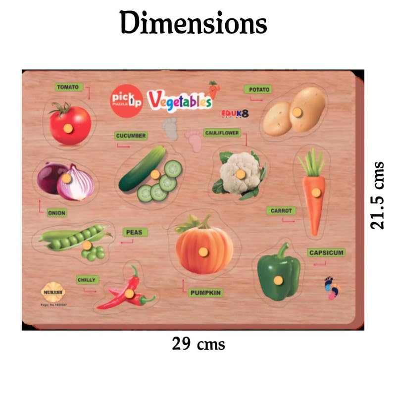 Educational Wooden Vegetable Pickup Puzzle - Montessori Learning Toy for Toddlers & Kids | Fine Motor Skills Development, Early Childhood Education, Pretend Play Kitchen Accessory