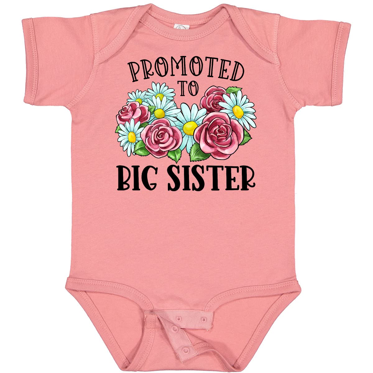 Inktastic Big Sister Baby Bodysuit - Floral Design Cute Cotton Onesie for Newborn Girls | Perfect for Sibling Announcement, Baby Shower Gift & Family Photos