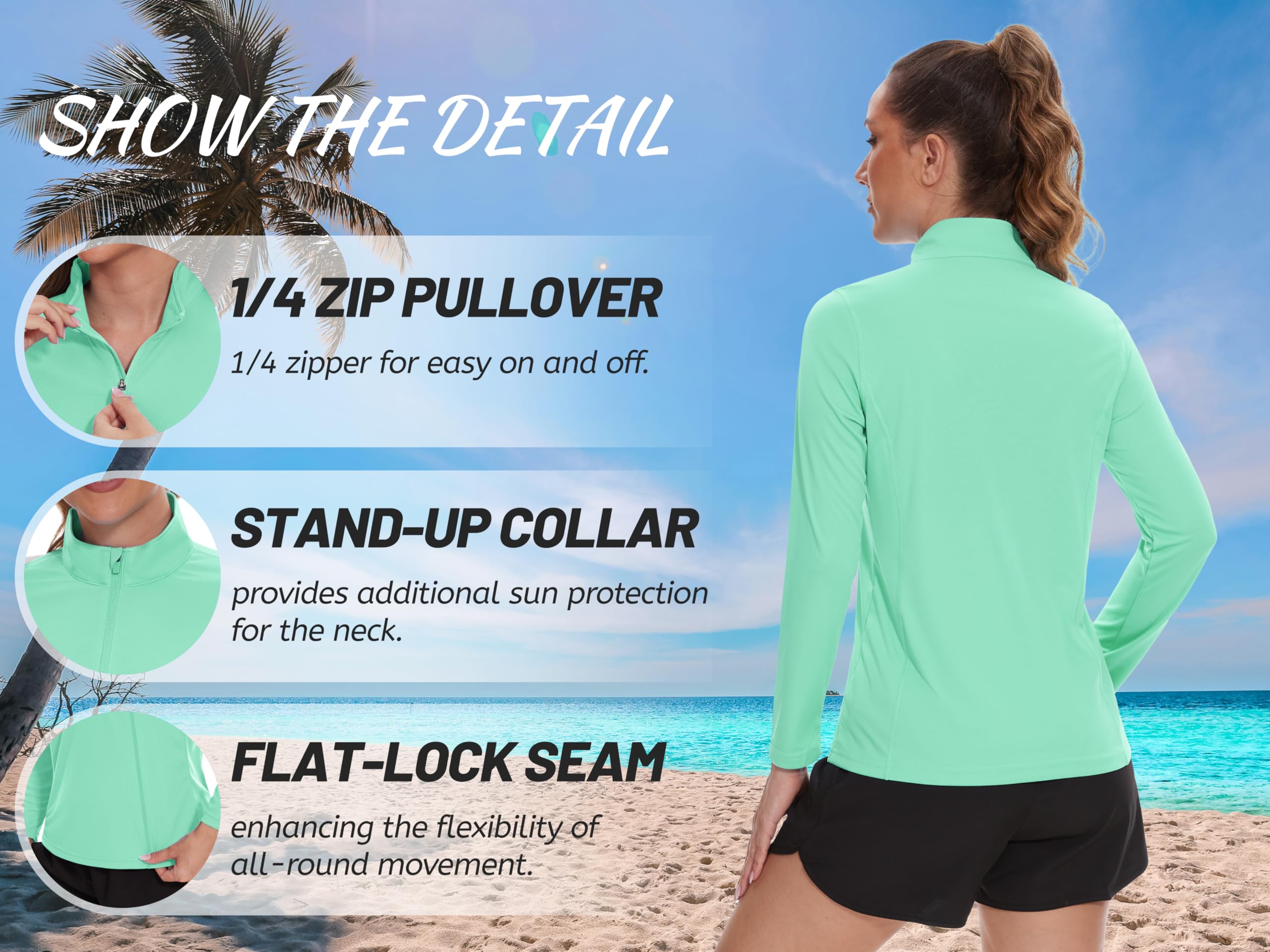 TACVASEN Women's UPF 50+ UV Protection Quarter Zip Pullover Long Sleeve Shirt - Lightweight Golf & Workout Top for Outdoor Activities, Hiking & Travel