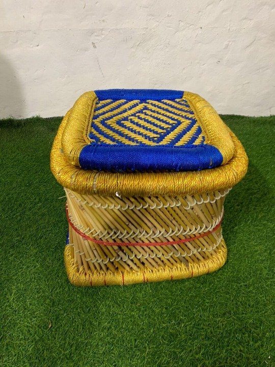 Handmade Bamboo Cane Mudda Stool Set - Square Shaped Indoor/Outdoor Furniture (41x41x31cm) - Perfect for Patio, Garden, Living Room & Boho Home Decor