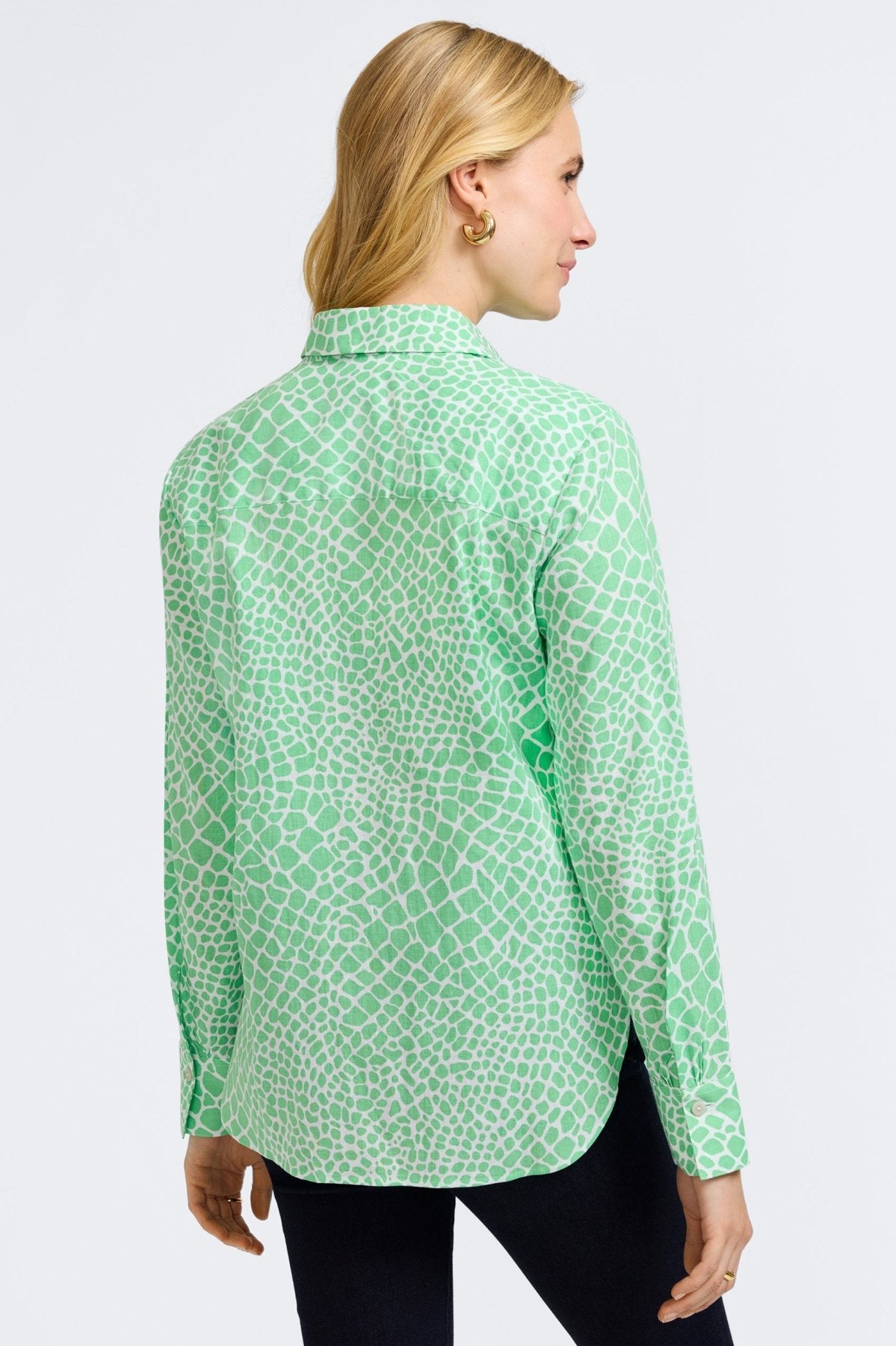 Meghan Linen Giraffe Print Long Sleeve Shirt for Women - Casual Boho Chic Top for Spring & Summer Outfits