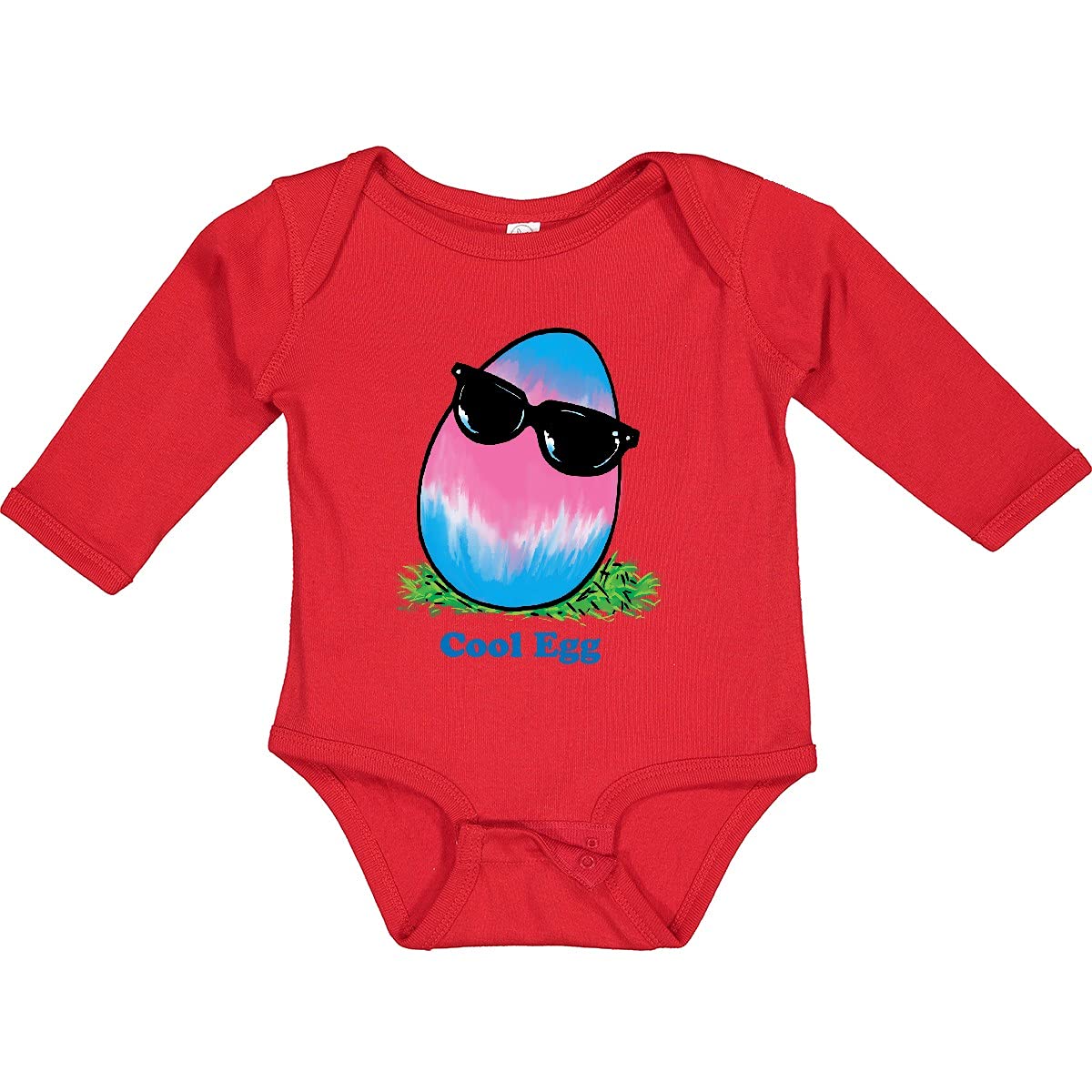 Inktastic Easter Pink and Blue Cool Egg with Sunglasses Baby Long Sleeve Creeper - Cute Holiday Outfit for Easter Celebrations, Photo Shoots & Family Gatherings