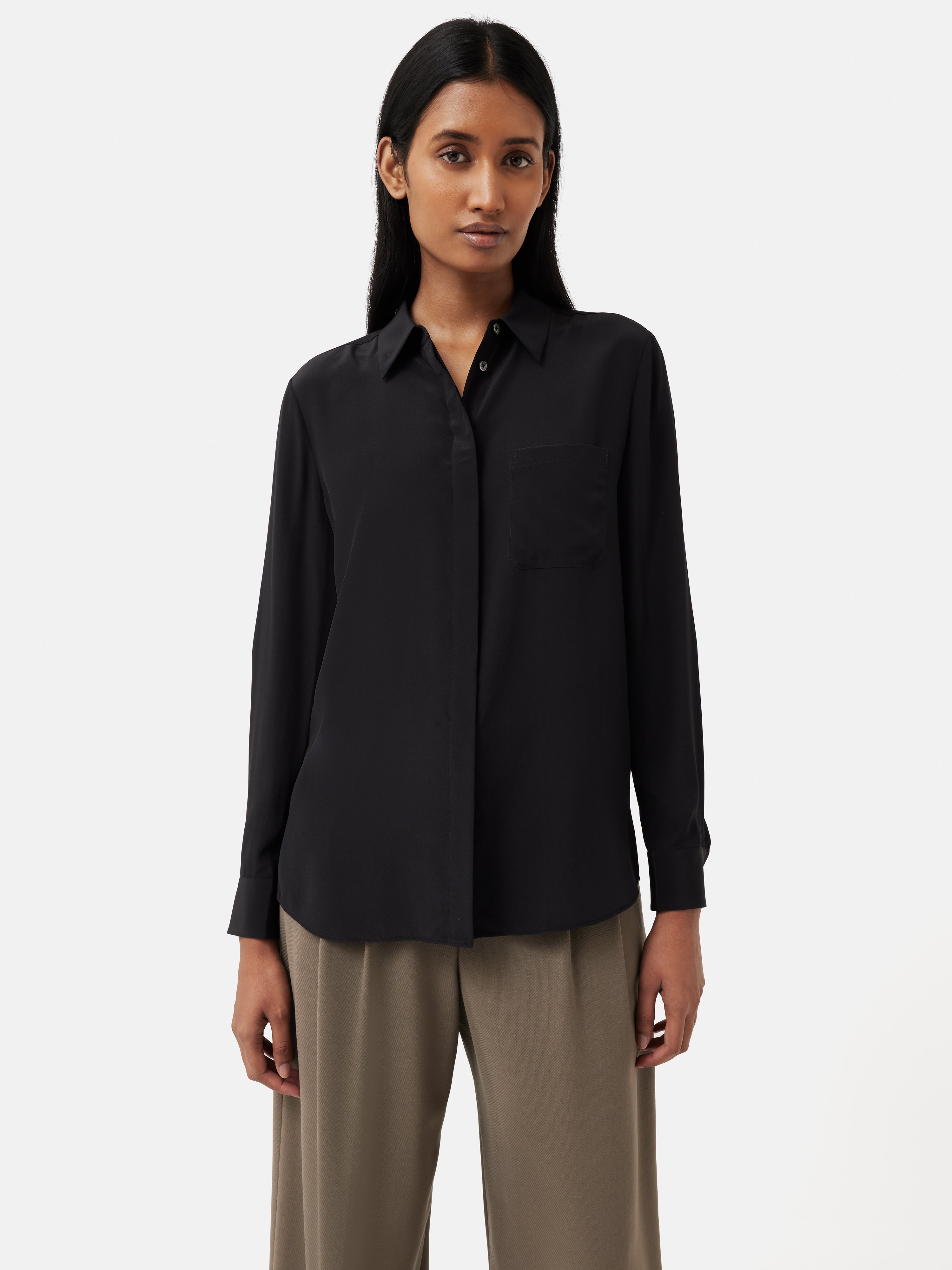Premium Silk Long Sleeve Shirt for Women - Soft & Breathable Black Blouse - Perfect for Office Wear, Evening Outfits & Special Occasions